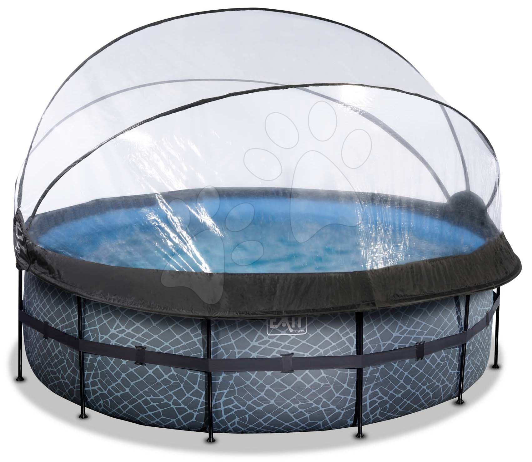 Bazén s krytem a pískovou filtrací Stone pool Exit Toys kruhový ocelová konstrukce 427*122 cm šedý od 6 let
