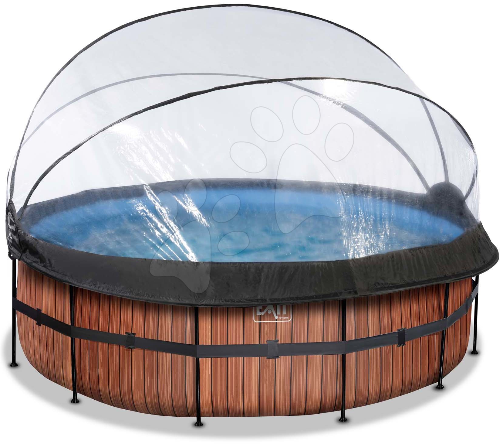 Bazény kruhové - Bazén s krytom a pieskovou filtráciou Wood pool Exit Toys kruhový oceľová konštrukcia 427*122 cm hnedý od 6 rokov