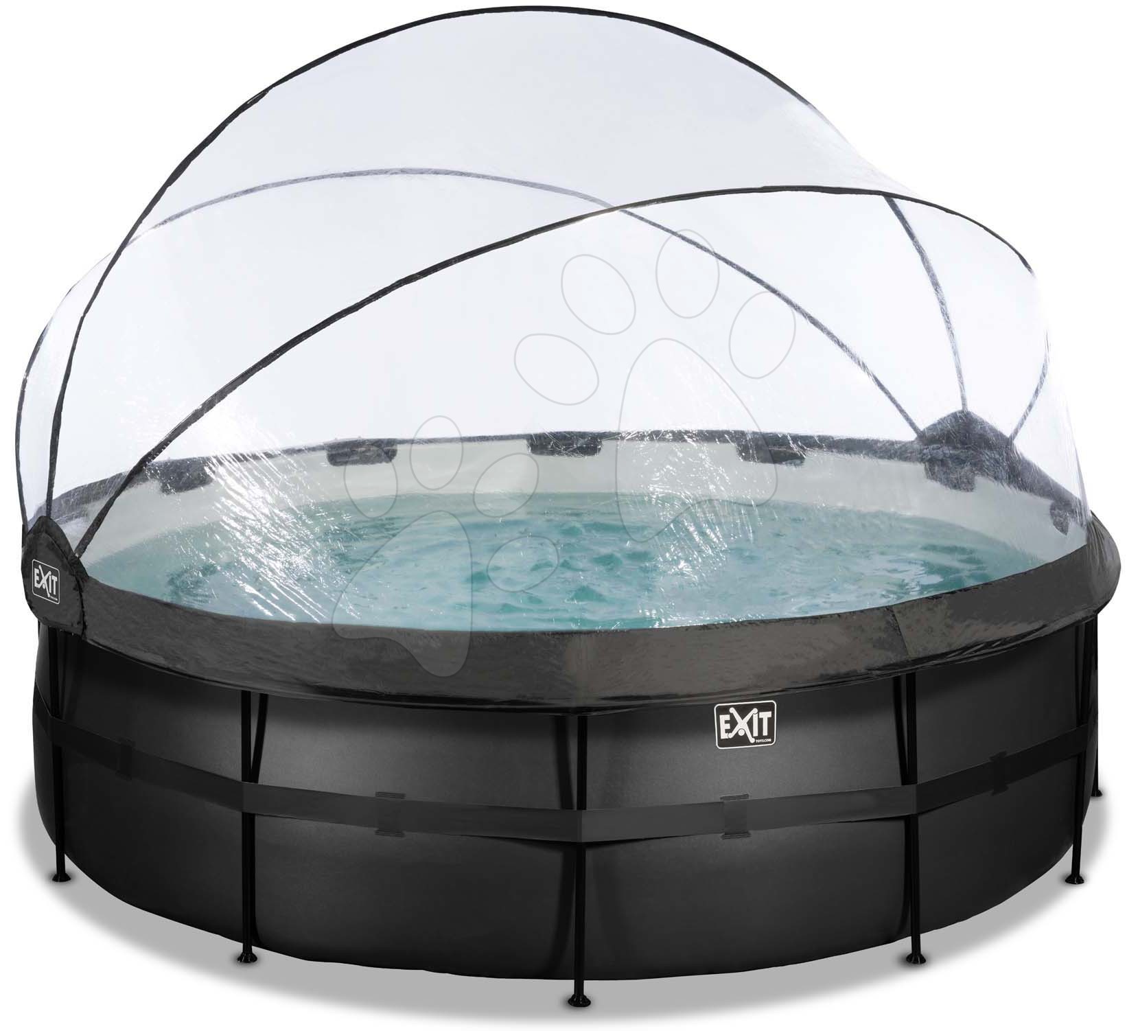 Bazén s krytom a pieskovou filtráciou Black Leather pool Exit Toys kruhový oceľová konštrukcia 427*122 cm čierny od 6 rokov