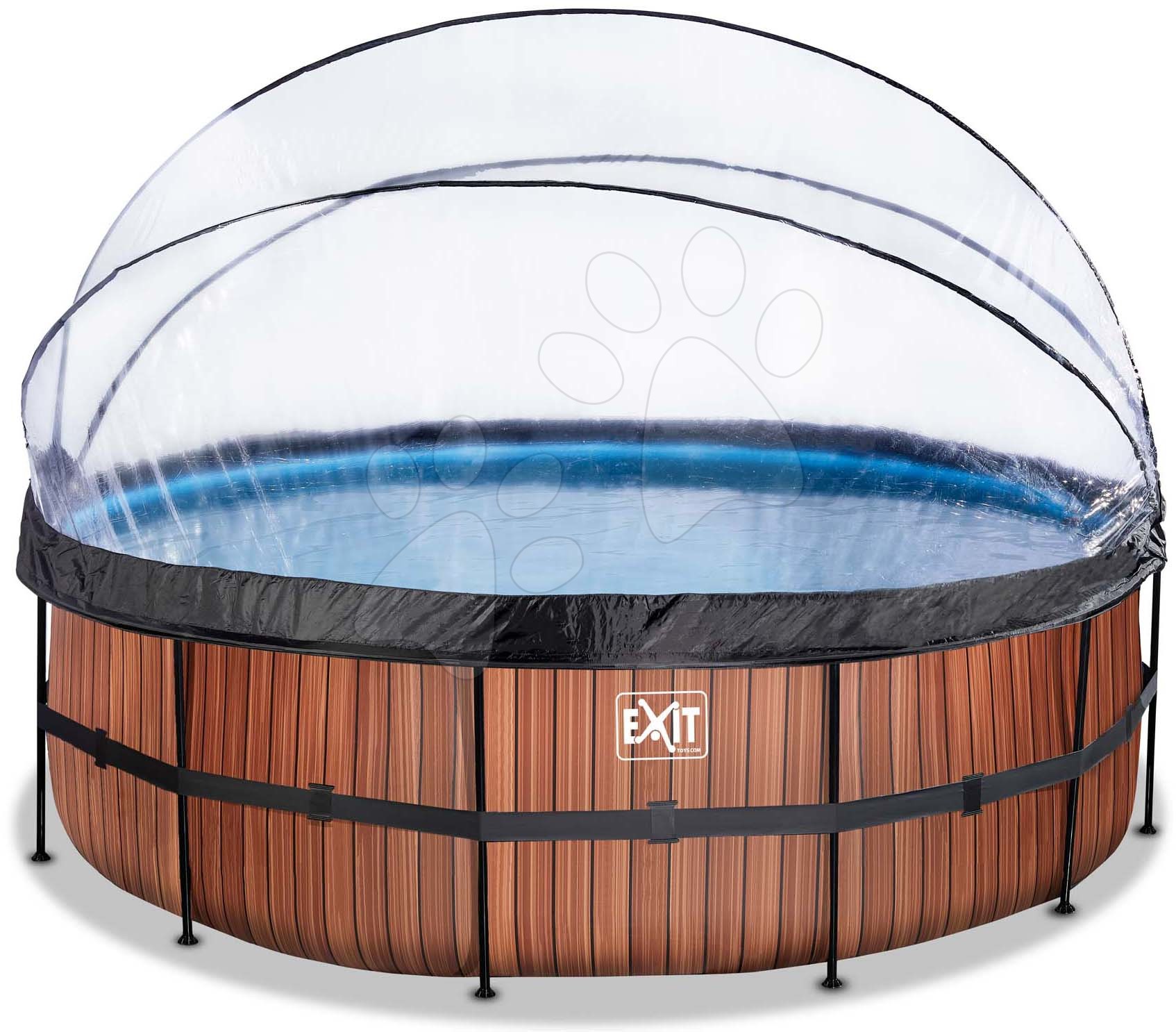 Bazén s krytem a pískovou filtrací Wood pool Exit Toys kruhový ocelová konstrukce 450*122 cm hnědý od 6 let