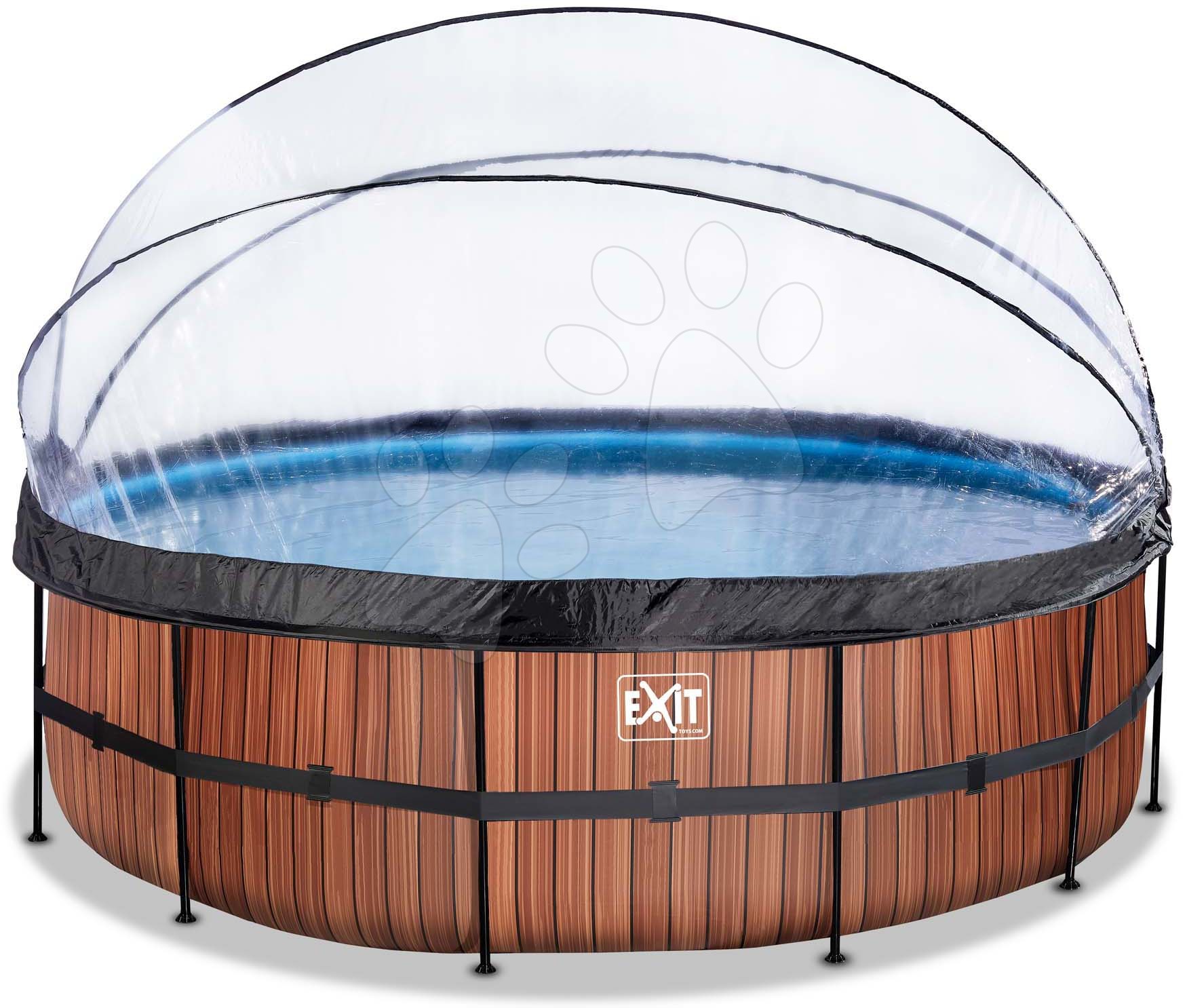 Bazén s krytem pískovou filtrací Wood pool Exit Toys kruhový ocelová konstrukce 488*122 cm hnědý od 6 let