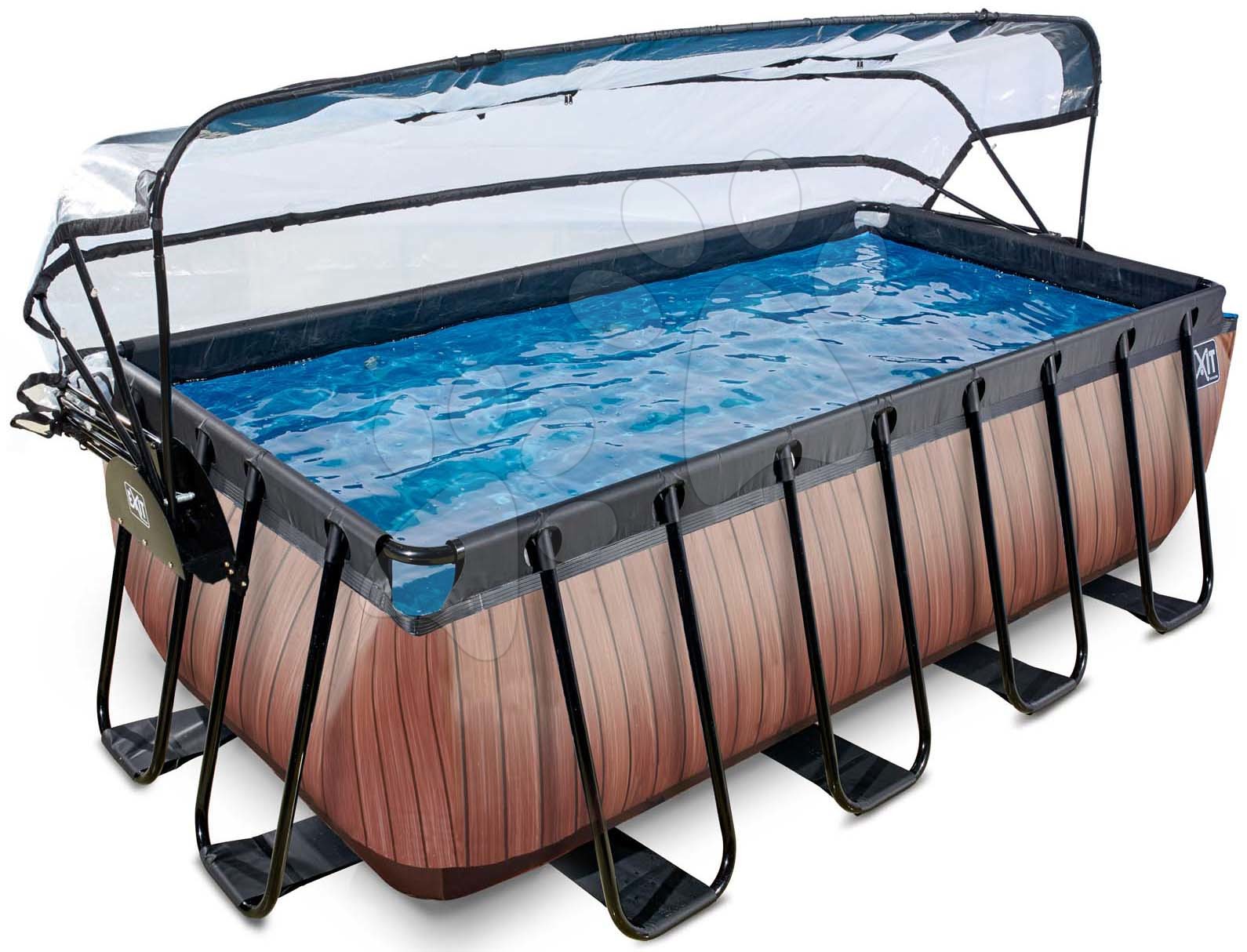 E-shop Bazén s krytom a pieskovou filtráciou Wood pool Exit Toys oceľová konštrukcia 400*200*122 cm hnedý od 6 rokov