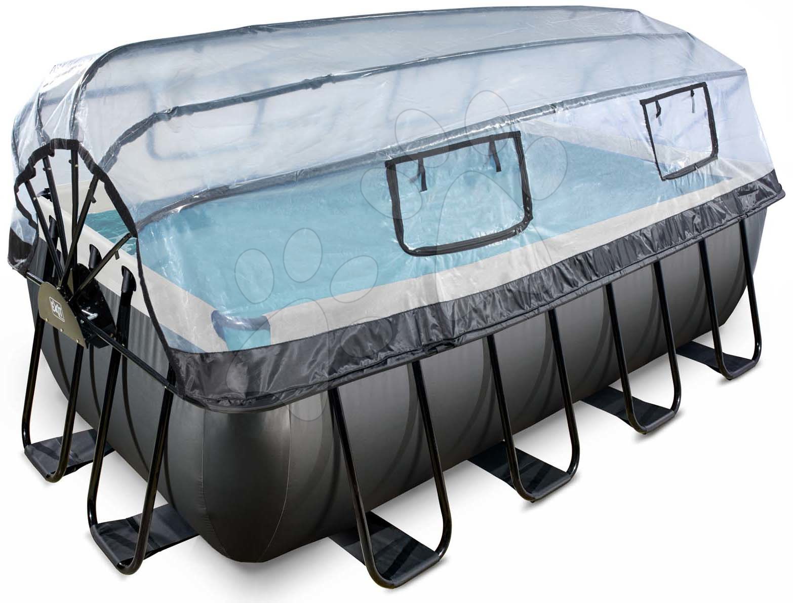 Bazén s krytom a pieskovou filtráciou Black Leather pool Exit Toys oceľová konštrukcia 400*200*122 cm čierny od 6 rokov