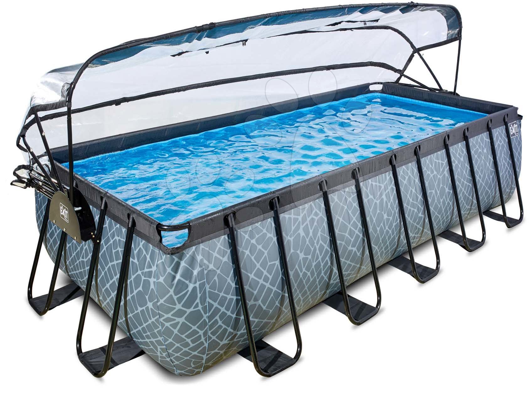Obdélníkové bazény  - Bazén s krytem a pískovou filtrací Stone pool Exit Toys ocelová konstrukce 540*250*122 cm šedý od 6 let
