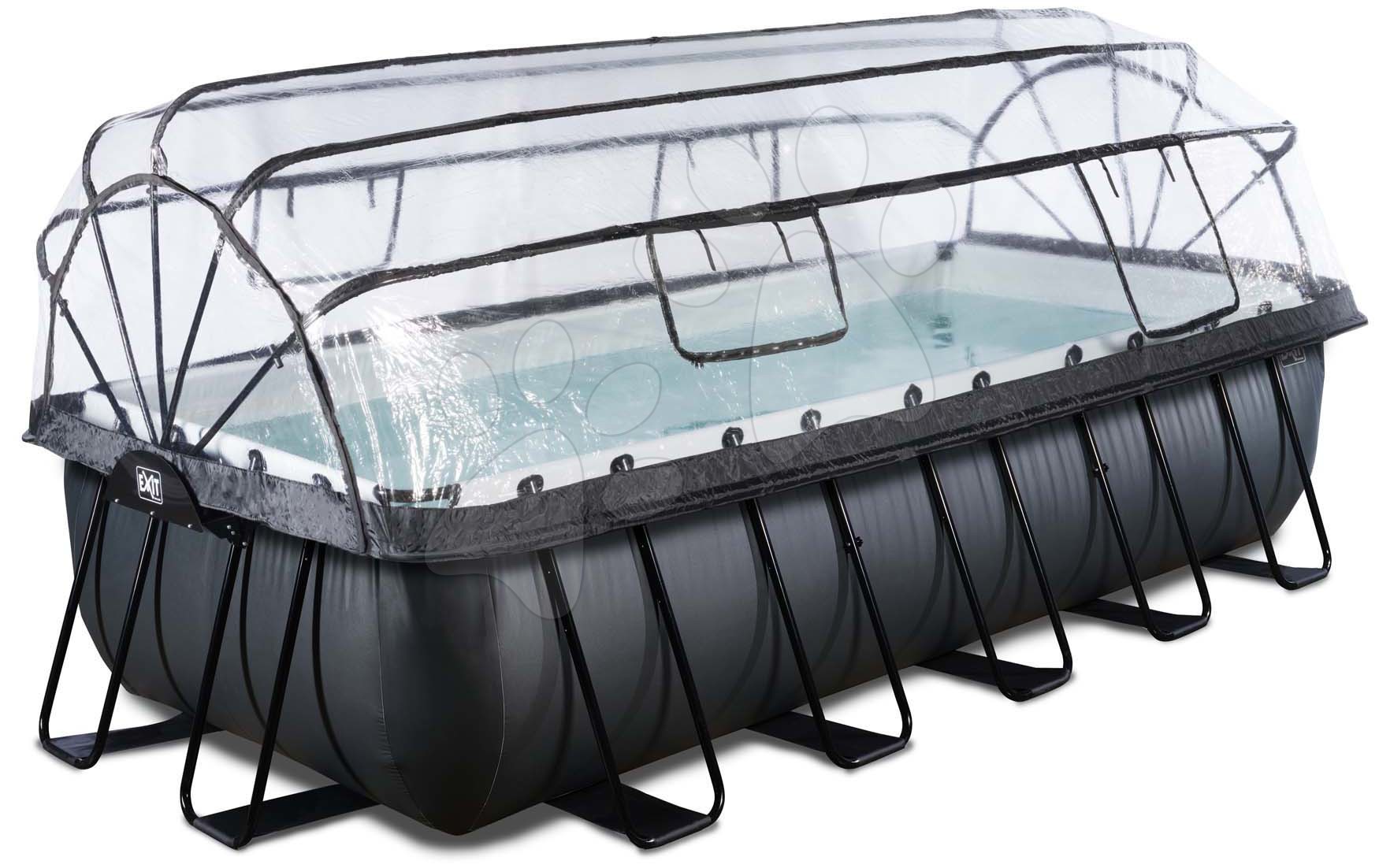 Bazény obdĺžnikové - Bazén s krytom a pieskovou filtráciou Black Leather pool Exit Toys oceľová konštrukcia 540*250*122 cm čierny od 6 rokov