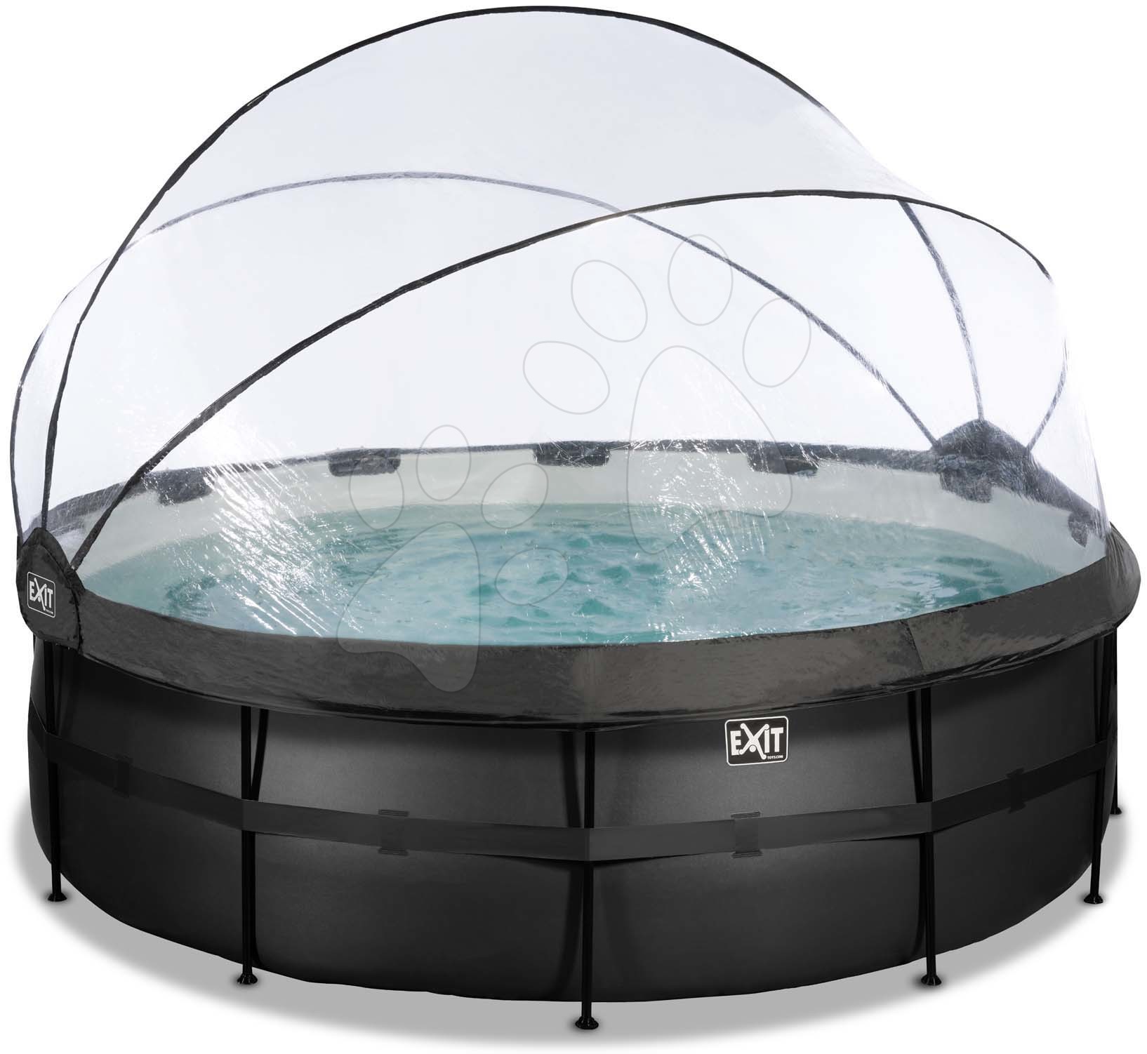 Bazény kruhové - Bazén s krytom pieskovou filtráciou a tepelným čerpadlom Black Leather pool Exit Toys kruhový oceľová konštrukcia 427*122 cm čierny od 6 rokov