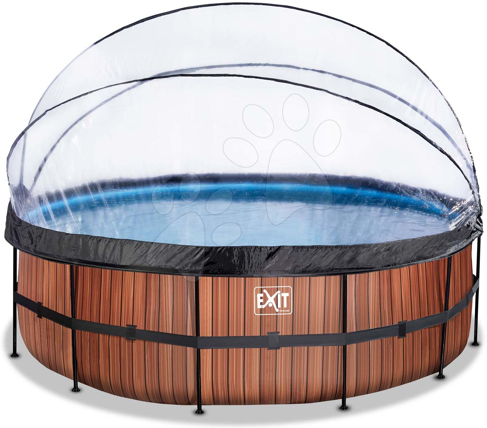 Bazény kruhové - Bazén s krytom pieskovou filtráciou a tepelným čerpadlom Wood pool Exit Toys kruhový oceľová konštrukcia 450*122 cm hnedý od 6 rokov