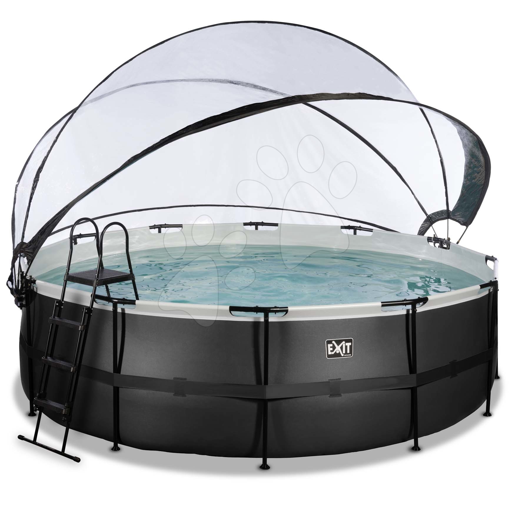 Bazén s krytom pieskovou filtráciou a tepelným čerpadlom Black Leather pool Exit Toys kruhový oceľová konštrukcia 450*122 cm čierny od 6 rokov