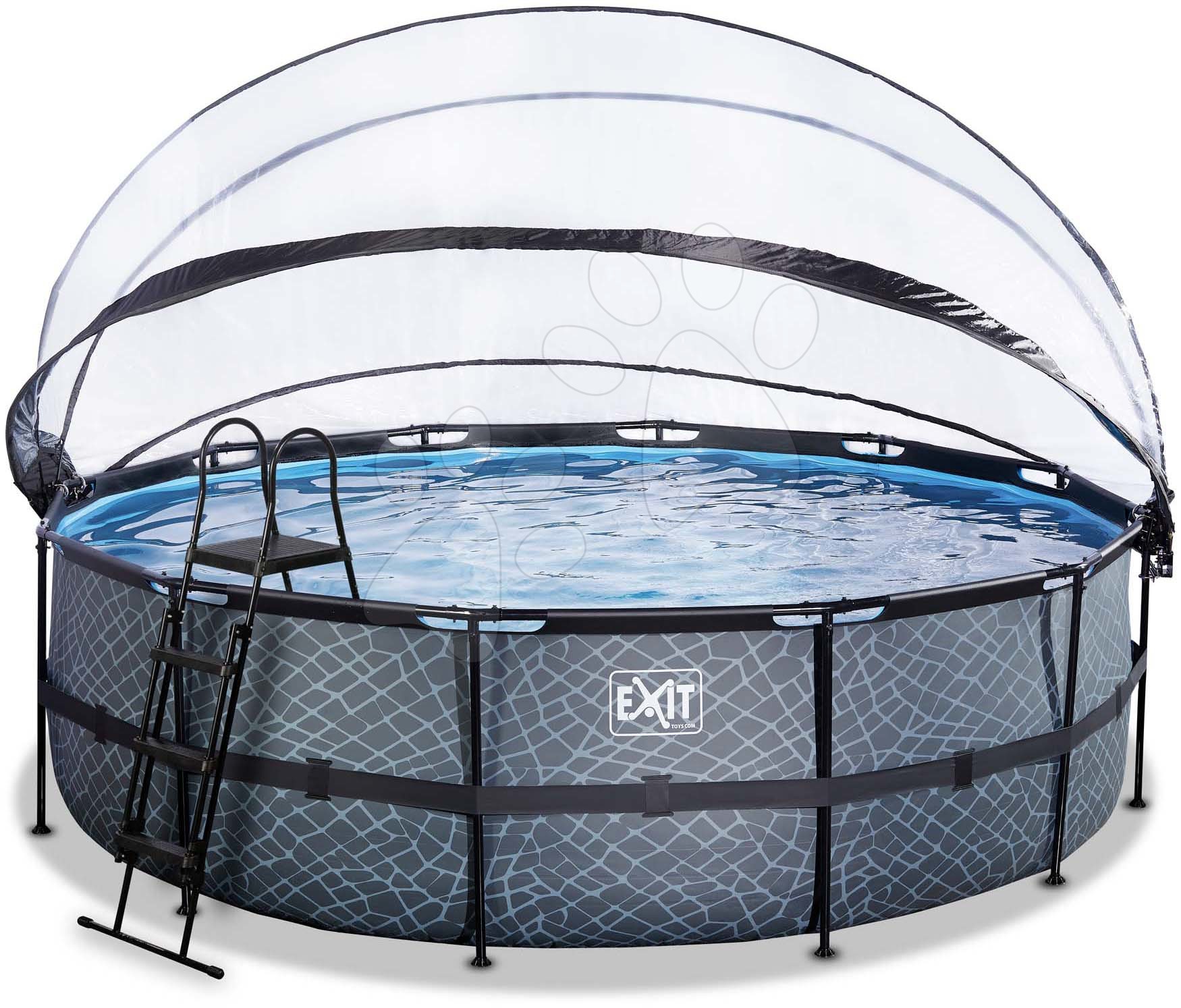 Bazén s krytom pieskovou filtráciou a tepelným čerpadlom Stone pool Exit Toys kruhový oceľová konštrukcia 488*122 cm šedý od 6 rokov