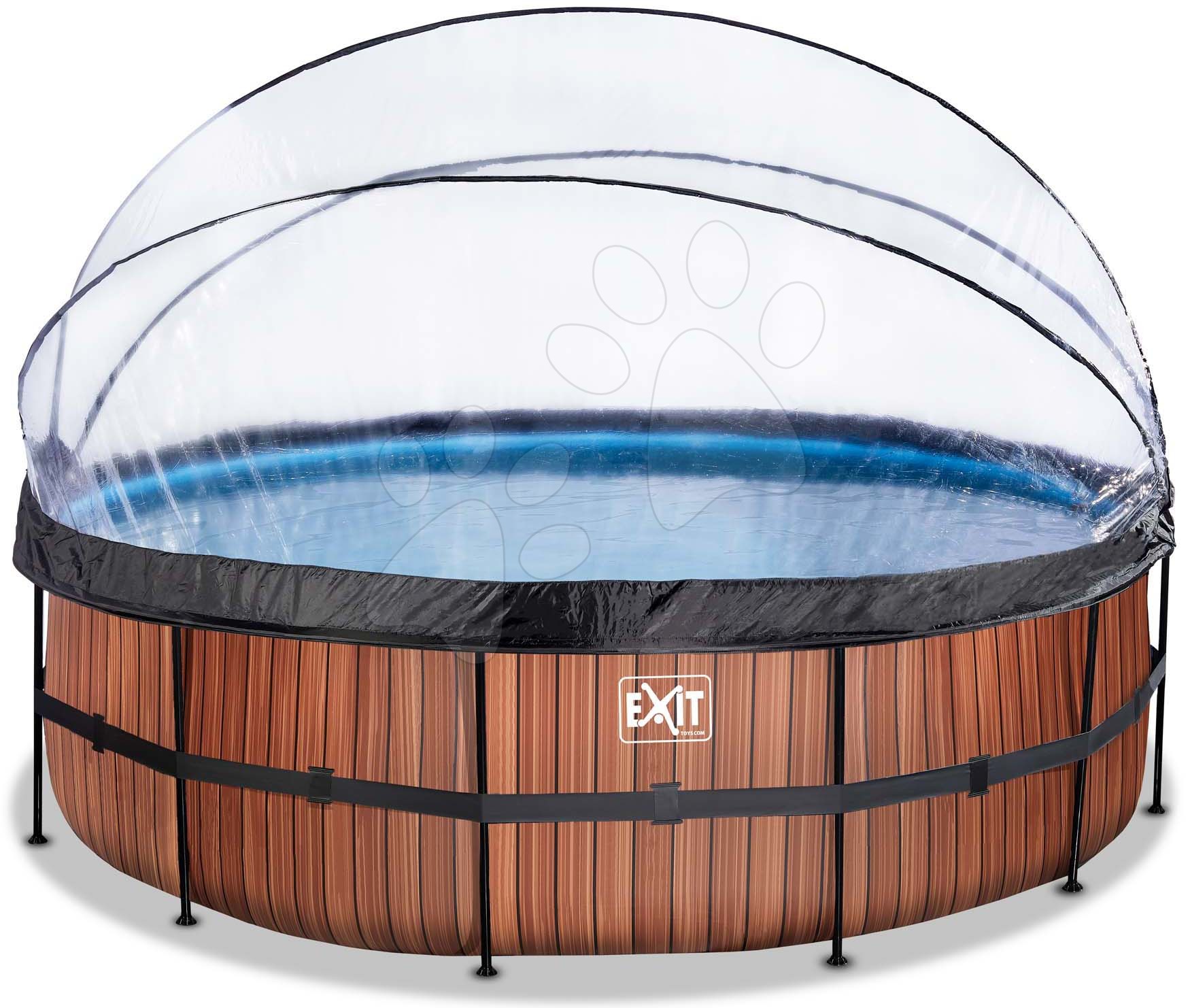 Bazén s krytom pieskovou filtráciou a tepelným čerpadlom Wood pool Exit Toys kruhový oceľová konštrukcia 488*122 cm hnedý od 6 rokov