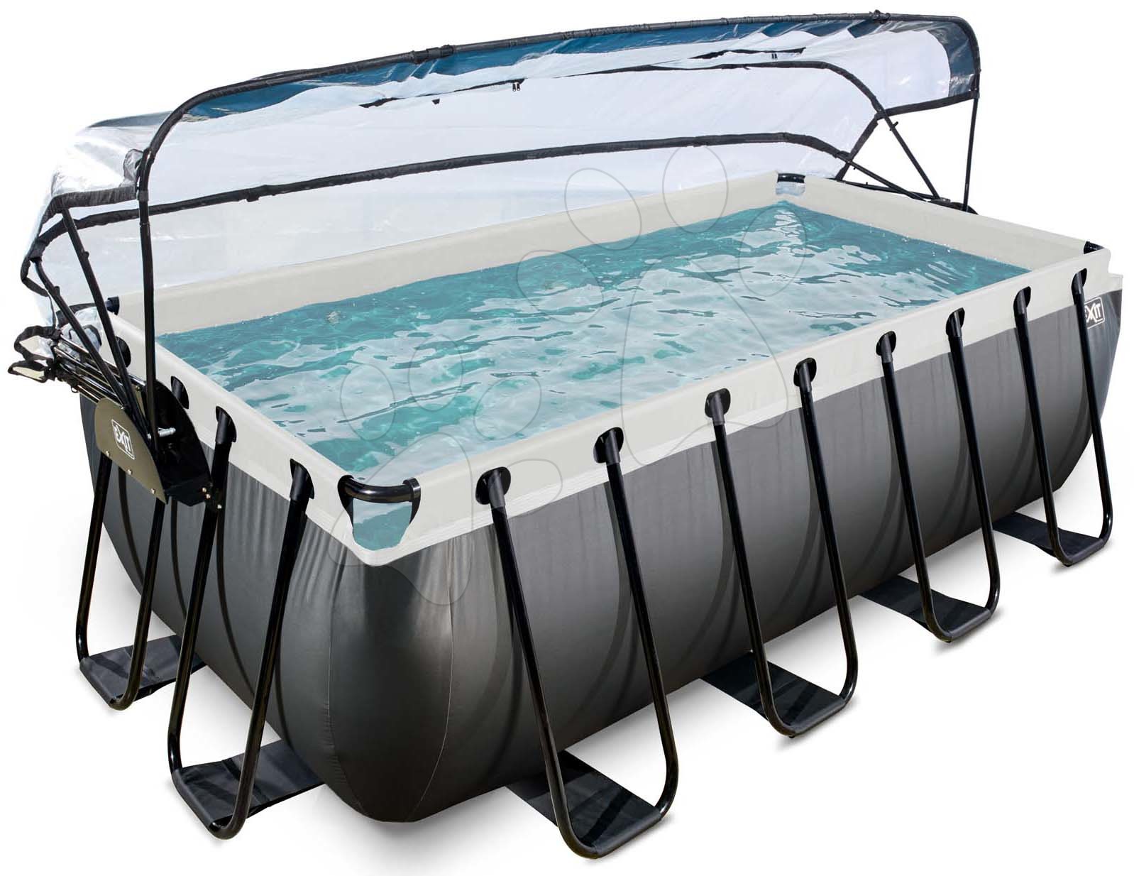 Bazény obdĺžnikové - Bazén s krytom pieskovou filtráciou a tepelným čerpadlom Black Leather pool Exit Toys oceľová konštrukcia 400*200*122 cm čierny od 6 rokov