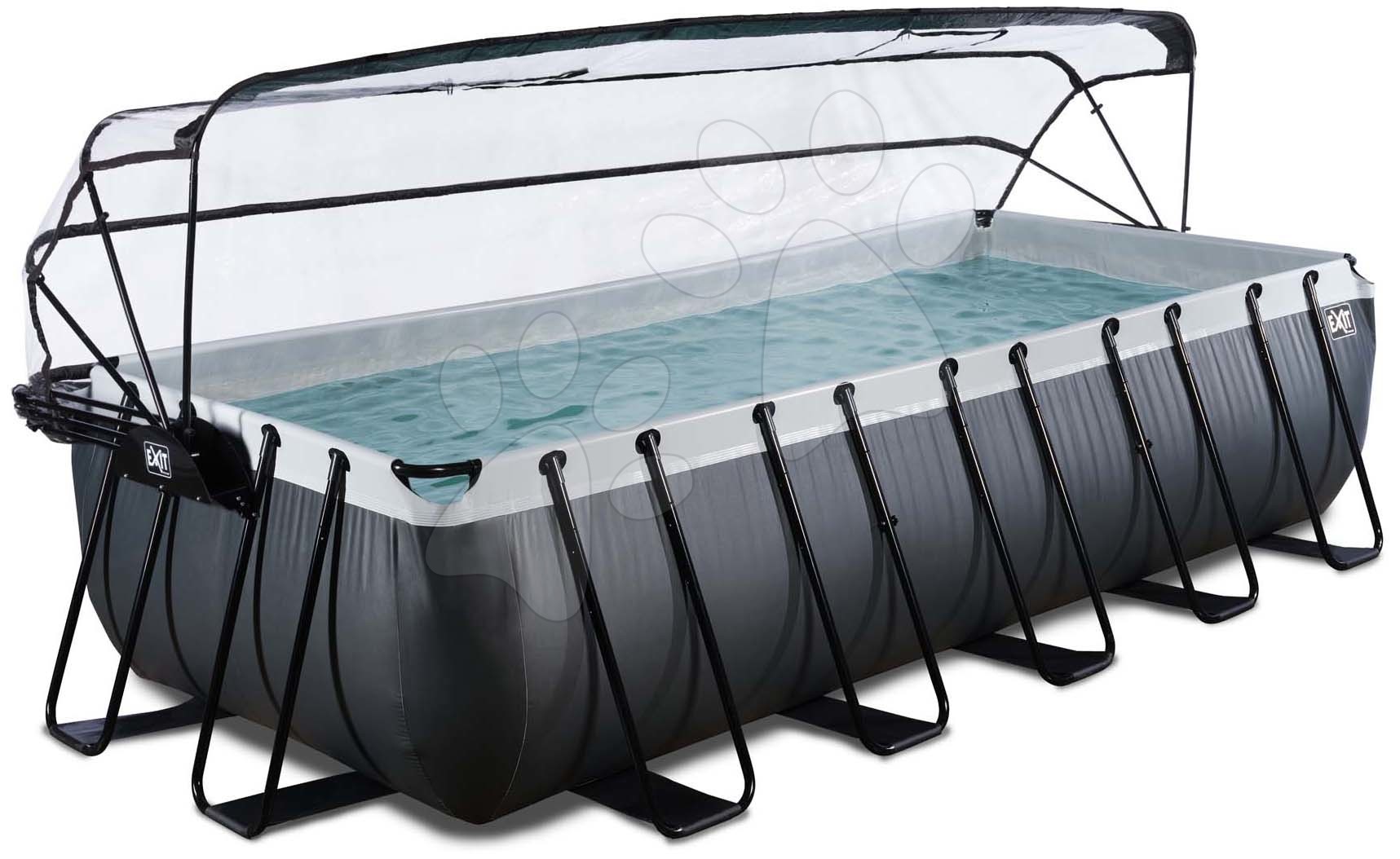 Bazény obdĺžnikové - Bazén s krytom pieskovou filtráciou a tepelným čerpadlom Black Leather pool Exit Toys oceľová konštrukcia 540*250*122 cm čierny od 6 rokov