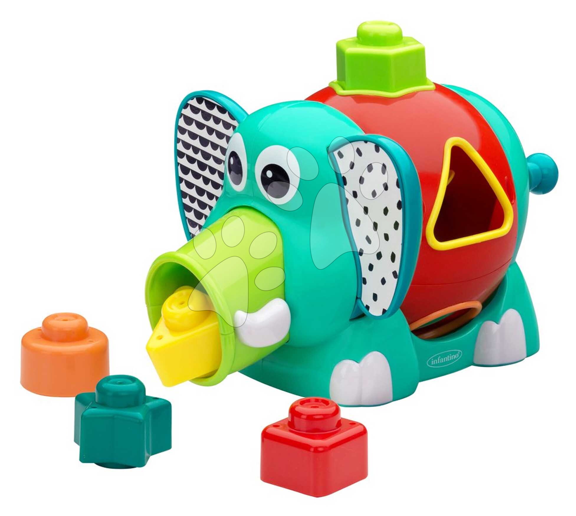 Slon s vkladacími tvarmi Jumbo Shape Sorter Infantino s pohyblivými ušami od 12 mes