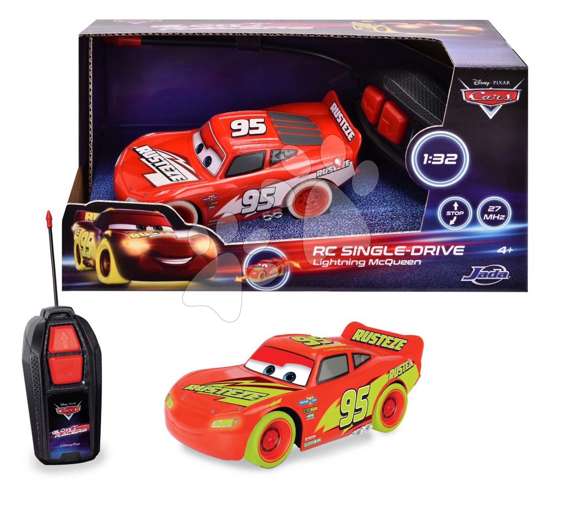 Távirányítós kisautó RC Cars Blesk McQueen Single Drive Glow Racers Jada hossza 14 cm 1:32 4 évtől D3081006