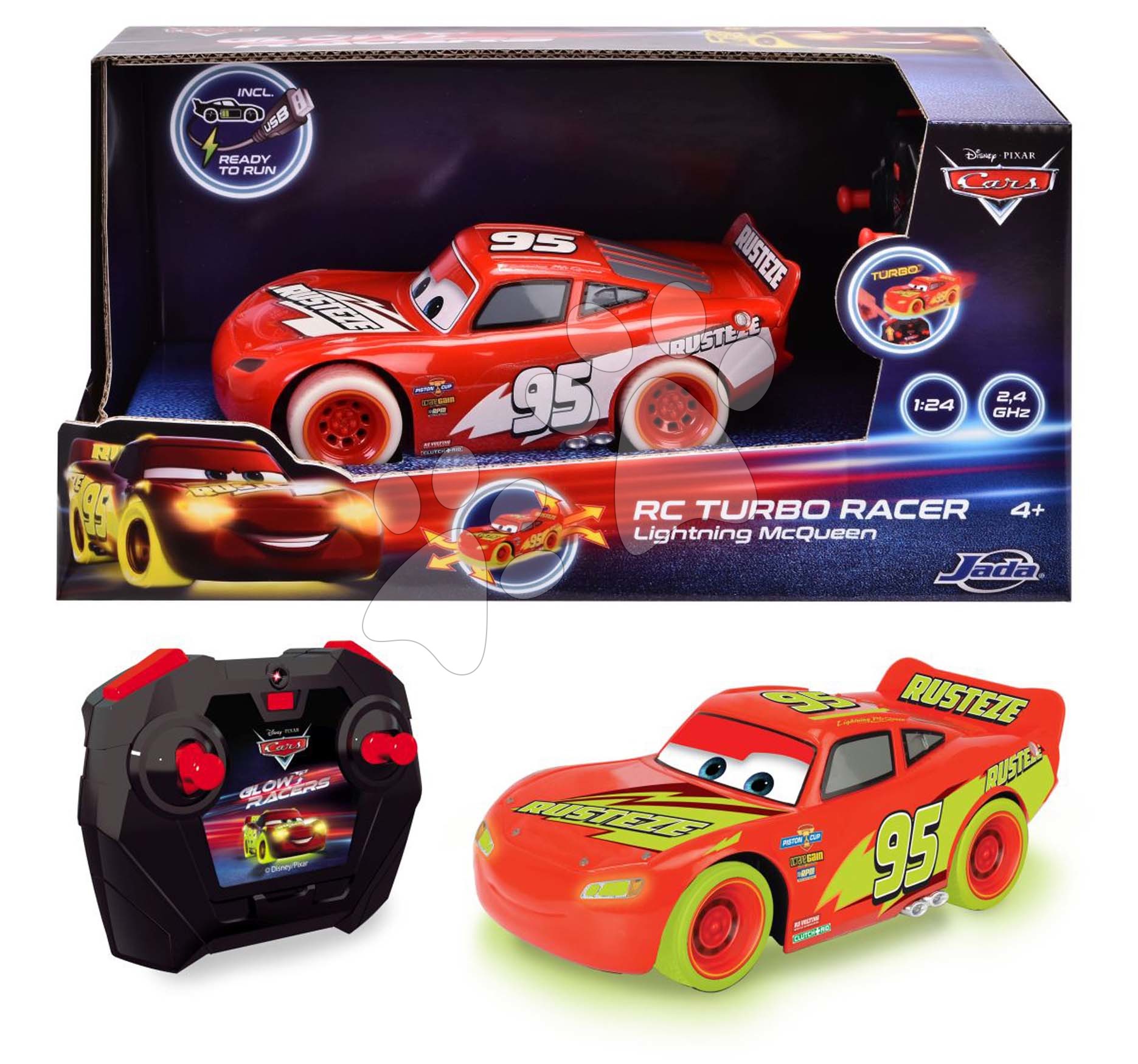 Távirányítós kisautó RC Cars Blesk McQueen Turbo Glow Racers Jada hossza 17 cm 1:24 4 évtől D3084035