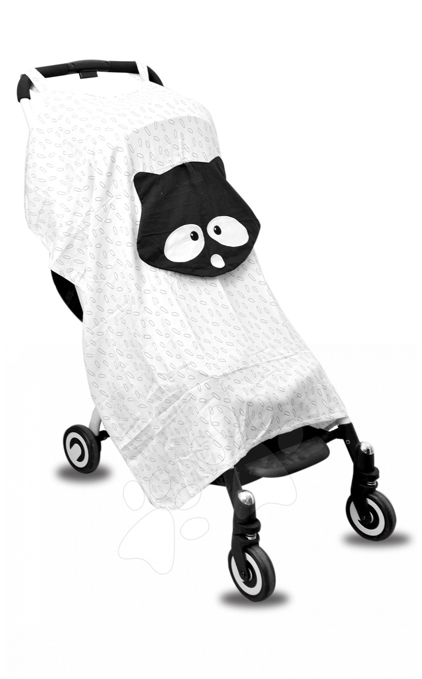 Sluneční clona na kočárek Myval Bamboo Black & White tot \'s smarTrike s okénkem 70% bambus 30% bavlna 100 * 100 cm prodyšné od 0 měsíců