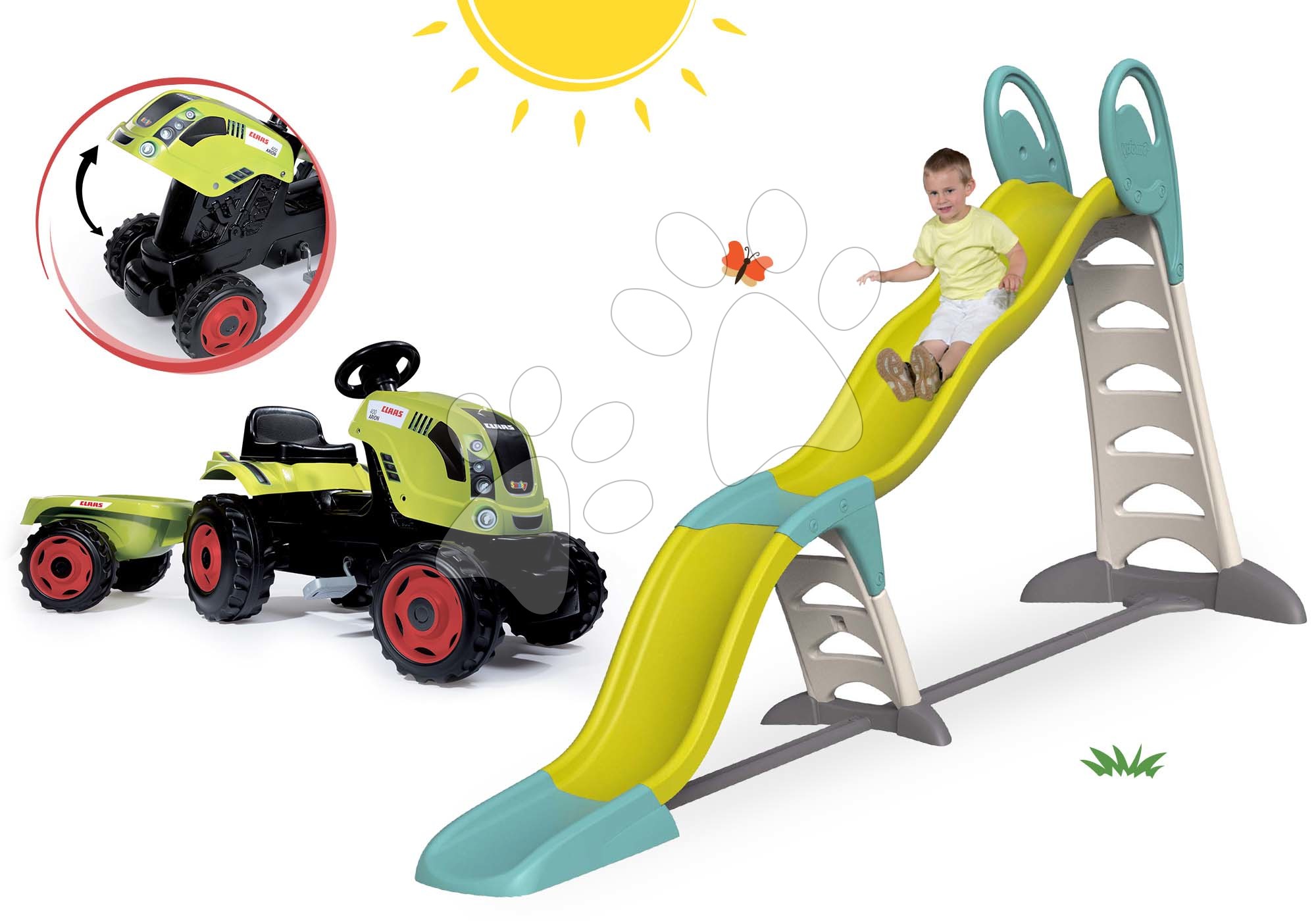 Rutschen Sets - Rutschenset Toboggan Super Megagliss 2in1 Smoby und Claas Farmer XL Traktor mit Anhänger