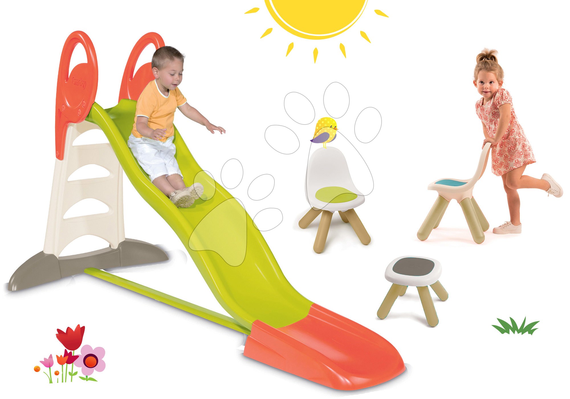 Smoby set šmykľavka pre deti Toboggan XL a piknikový stôl so stoličkami KidChair 310261-2