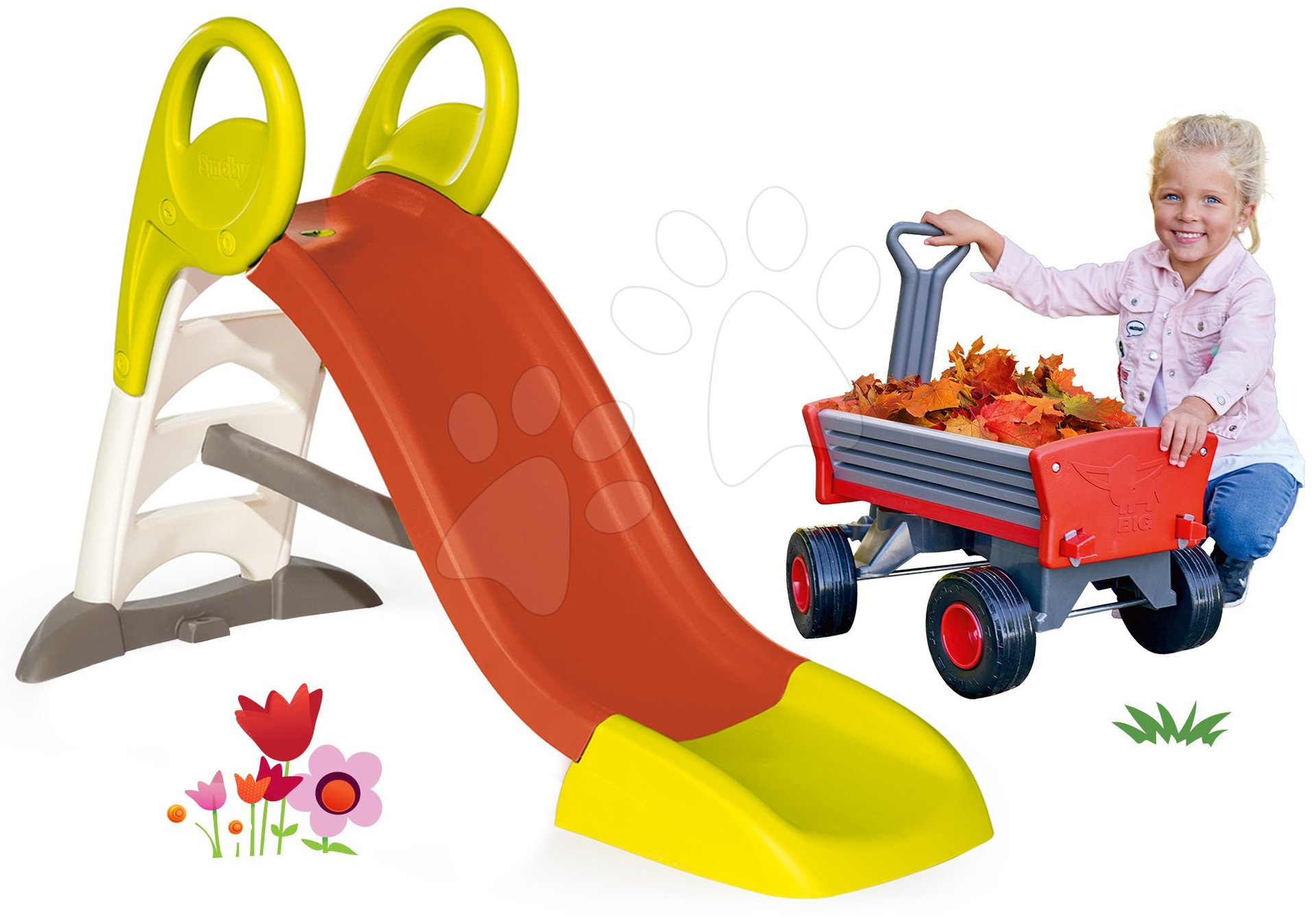 Smoby stredná šmýkačka KS s vodou a Écoiffier detský fúrik a vedro set 310262-10