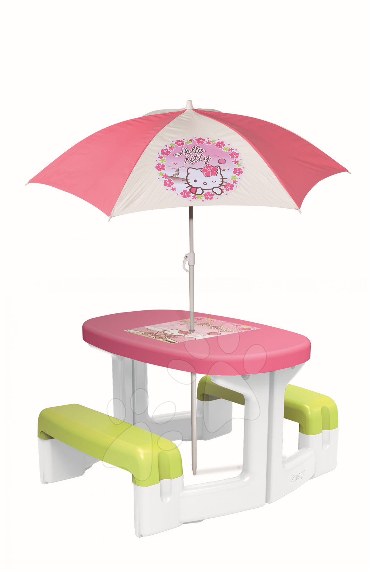 Detský záhradný nábytok - Piknikový stôl Minnie Smoby so slnečníkom, ružový od 24 mes