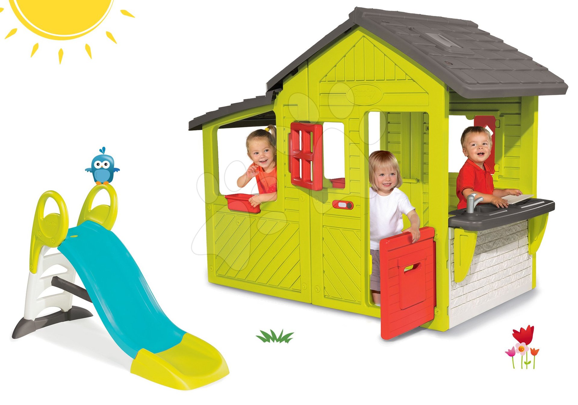 Smoby set domček Záhradník Neo Floralie s kuchynkou a šmykľavka Toboggan KS s vodou 310300-13