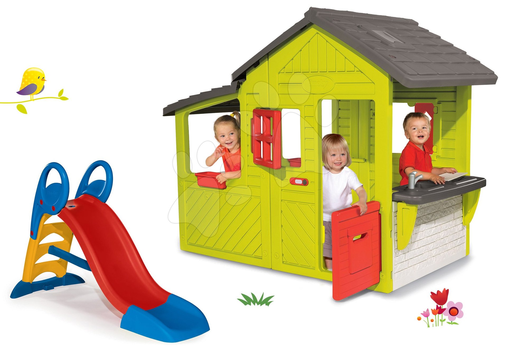 Smoby set domček Záhradník Neo Floralie s kuchynkou a šmykľavka Toboggan KS 310300-9