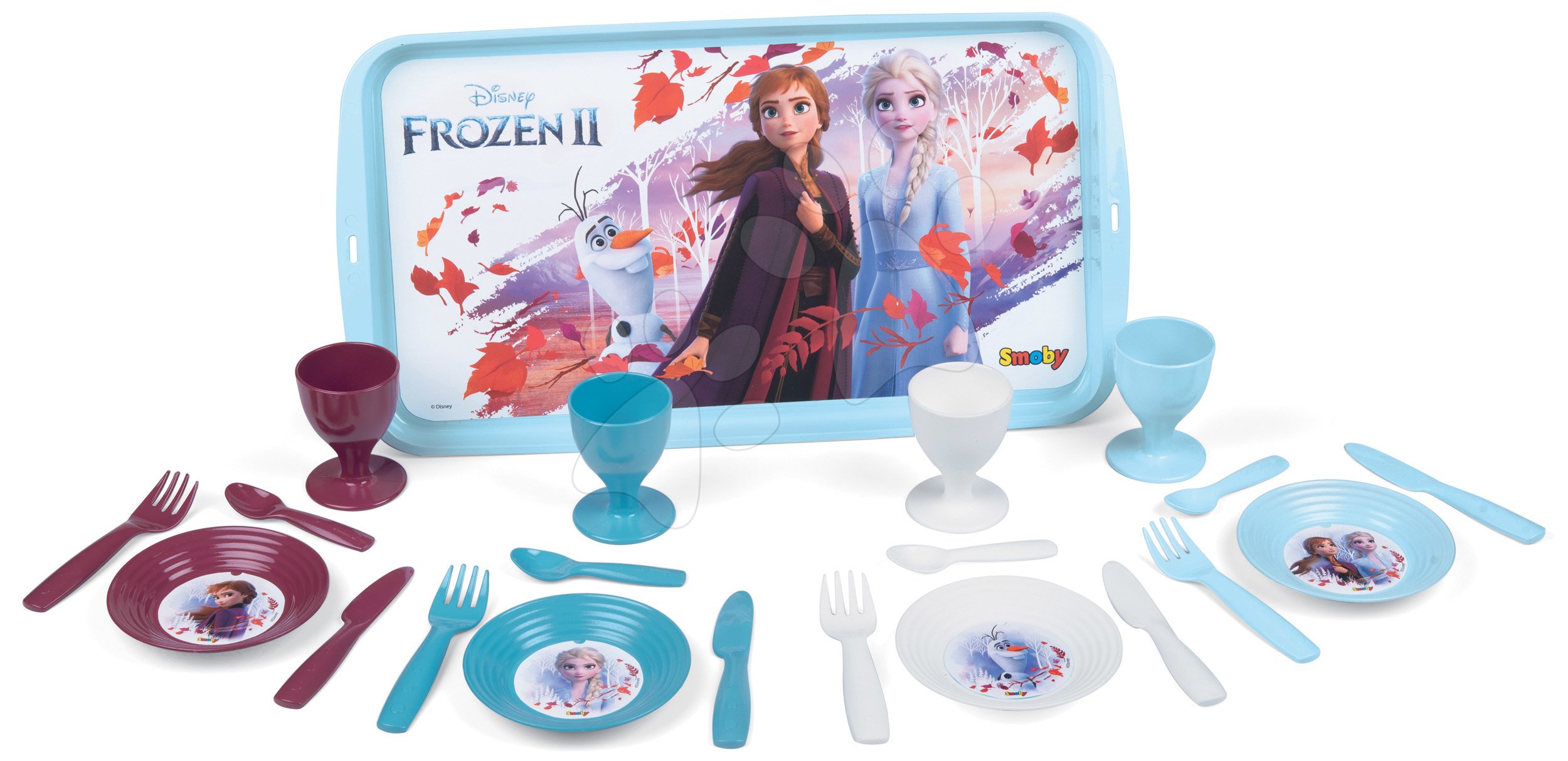 E-shop Jedálenská tácka s obedovou súpravou Frozen 2 Disney Smoby a 21 doplnkov