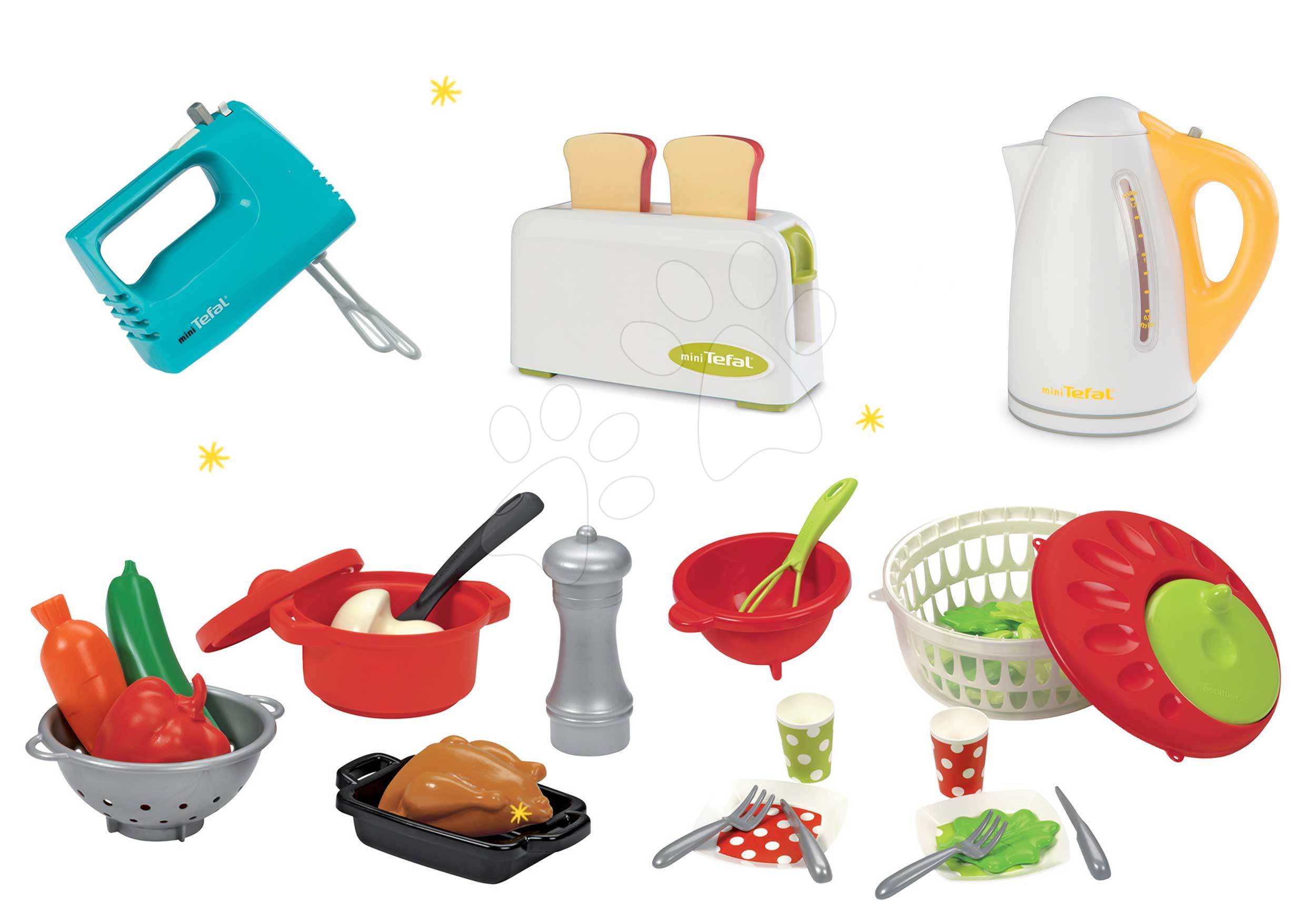 Smoby set spotrebičov: toaster, ručný mixér, kanvica Tefal a Écoiffier misa so šalátom 310504-1