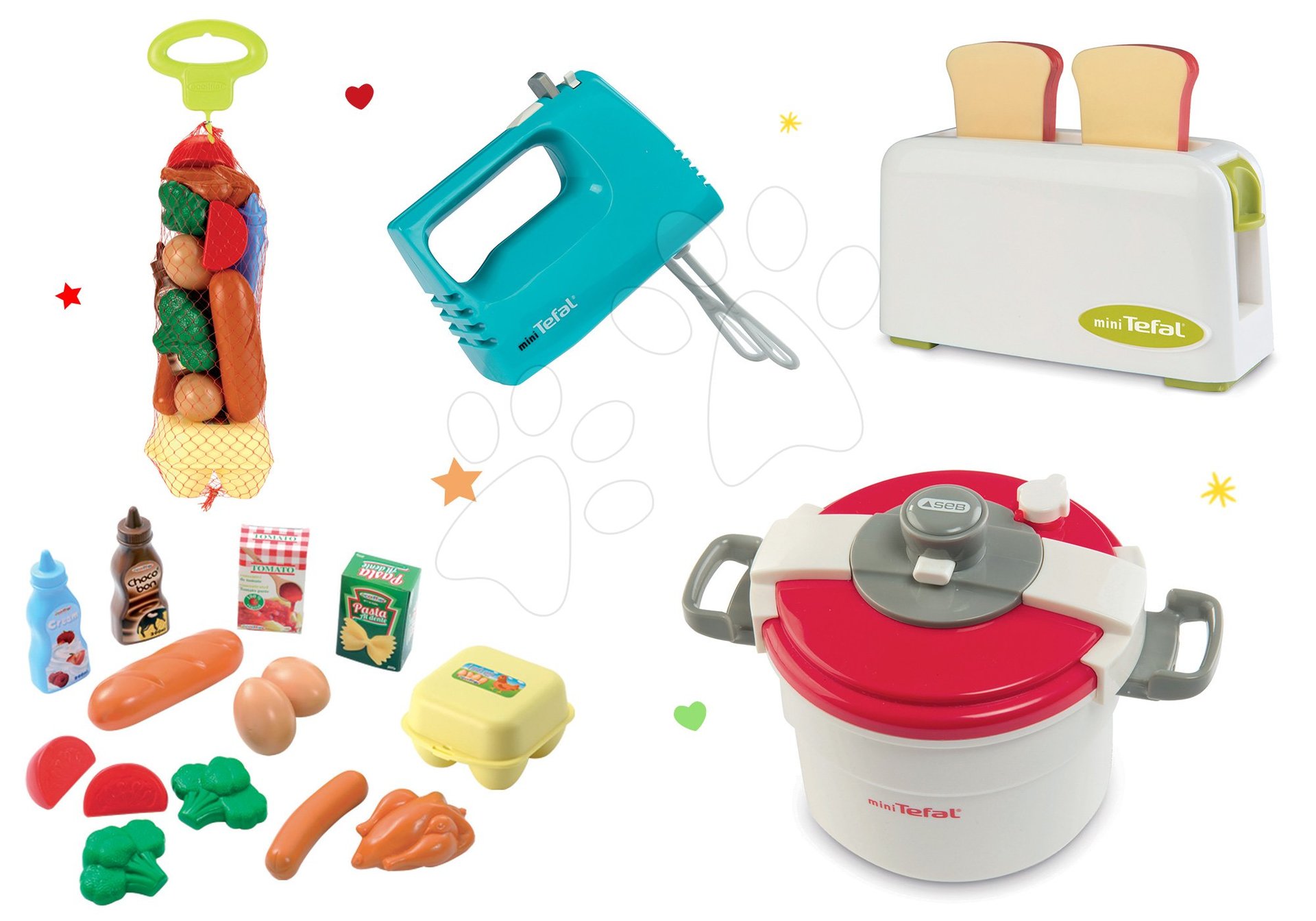 Smoby set spotrebičov: toaster, mixér, tlakový hrniec Tefal a Écoiffier potraviny 310504-6