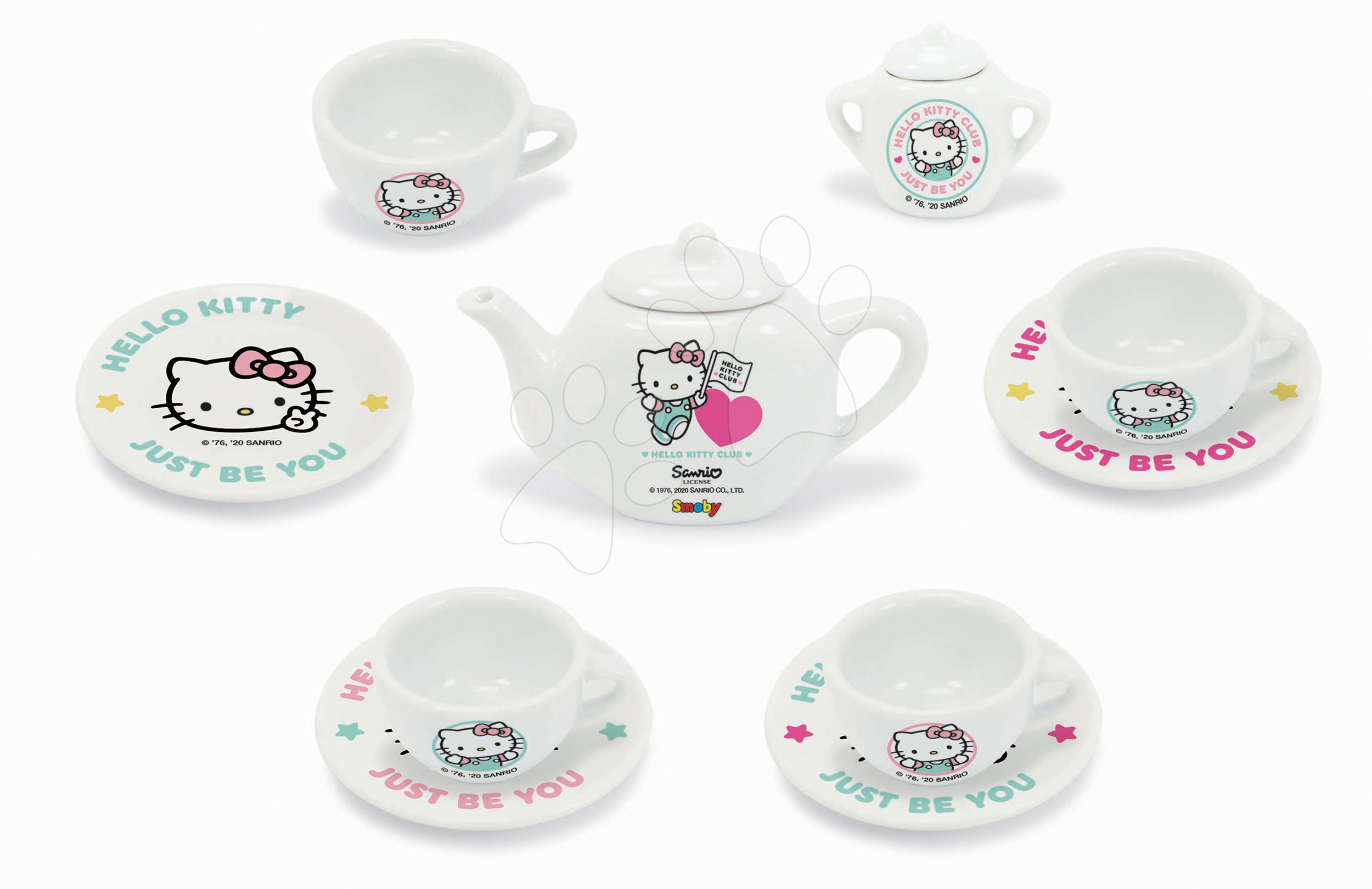 Játékkonyha kiegészítők és edények - Porcelán teáskészlet Hello Kitty Smoby 12 darabos minőségi porcelánból