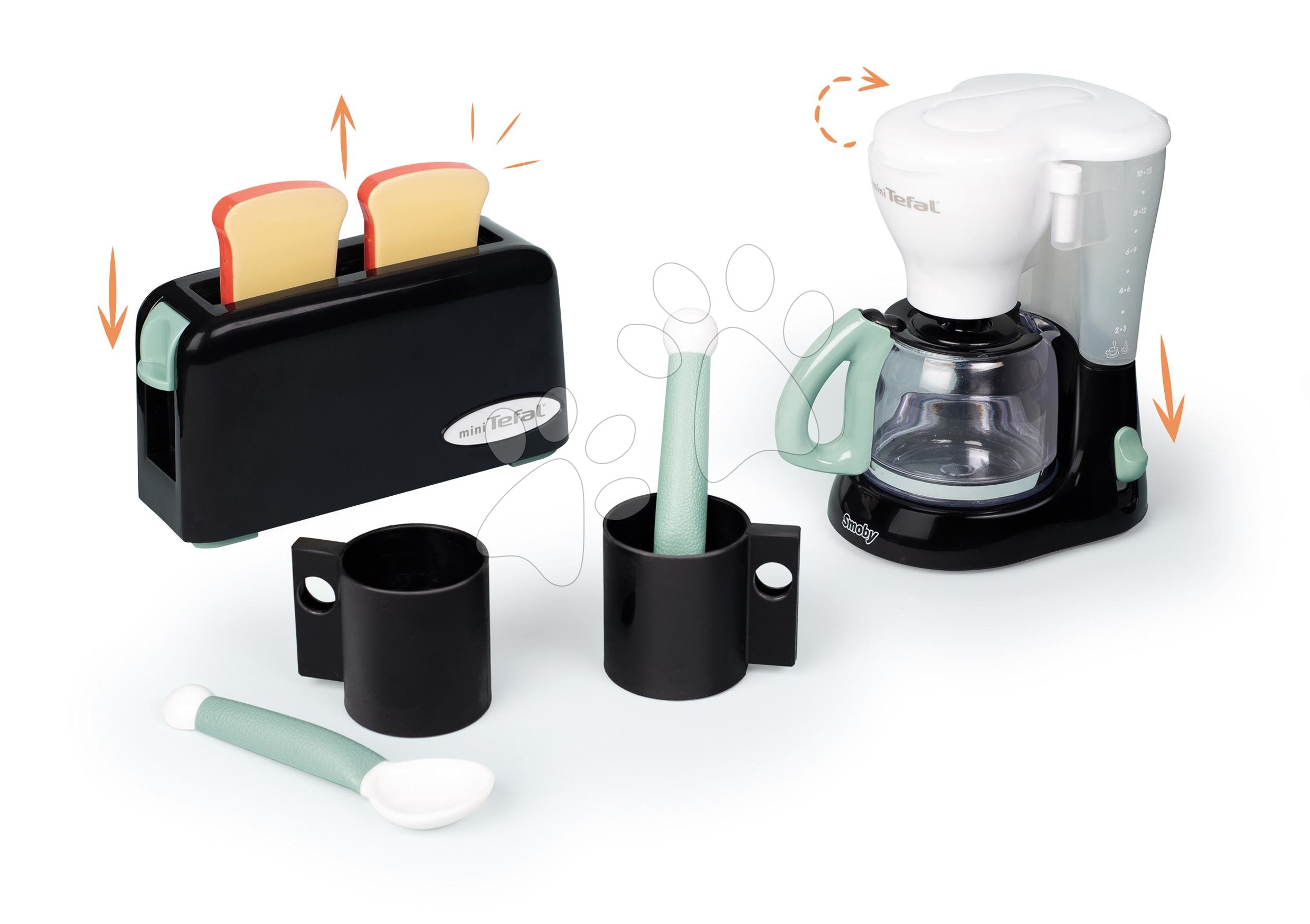 Spotrebiče do kuchynky - Raňajkový set s toasterom Tefal Breakfast Set Smoby s kávovarom a šálky s lyžičkami
