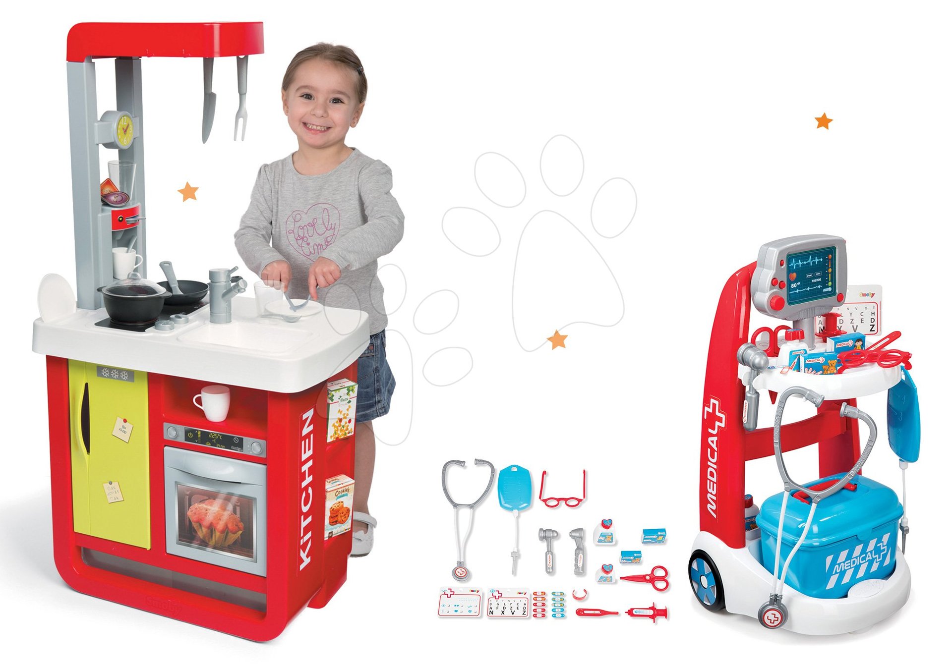 Smoby set dětská kuchyňka elektronická Bon Appetit a lékařský vozík s kufříkem 310810-1