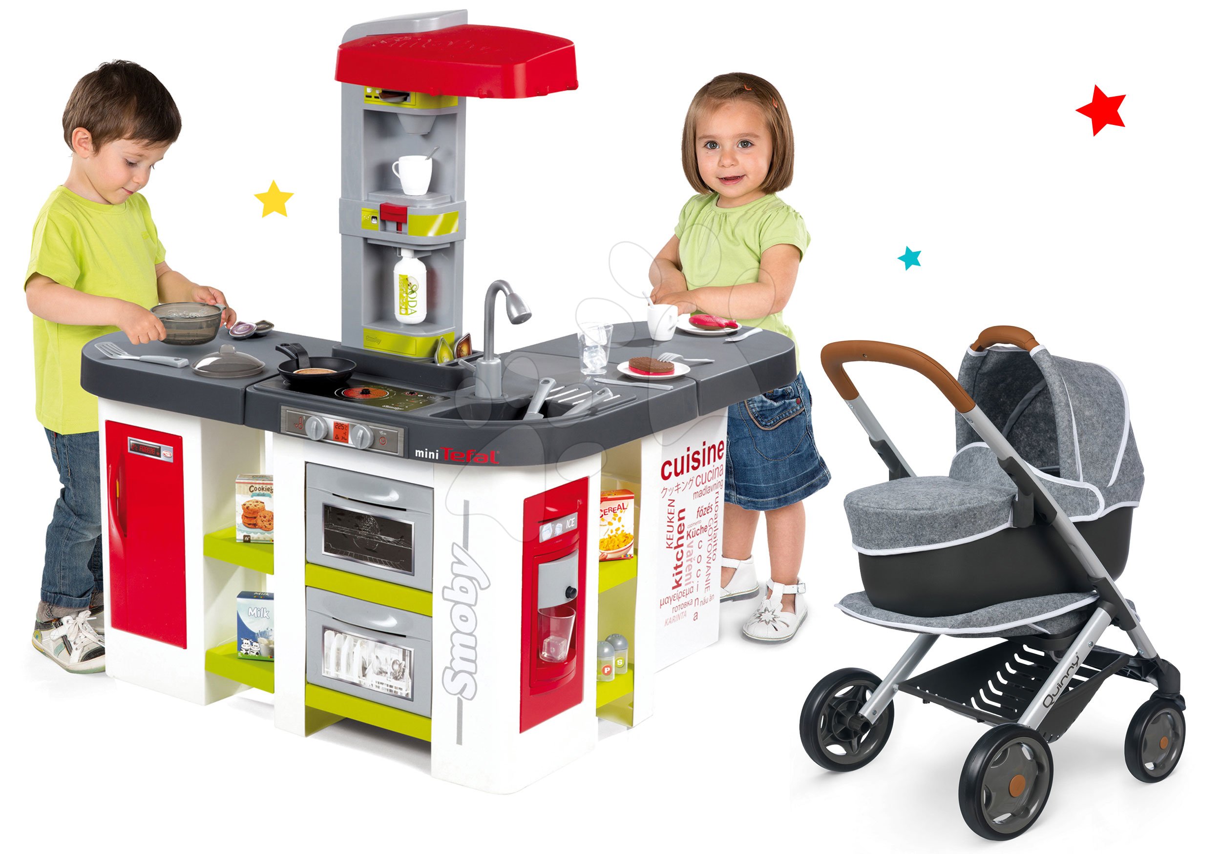 Smoby detská kuchynka s magickým bublaním a hlboký kočík Máša a medveď 311018-1
