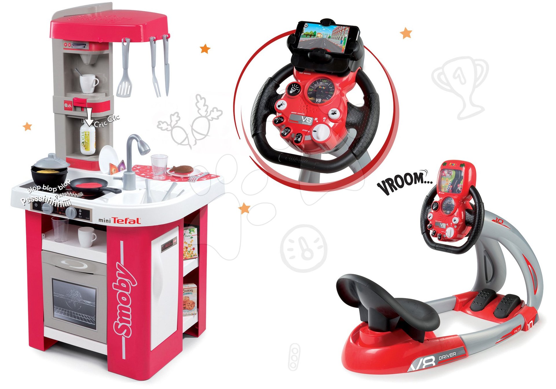 Smoby set kuchynka Tefal Studio a trenažér V8 Driver 311022-10