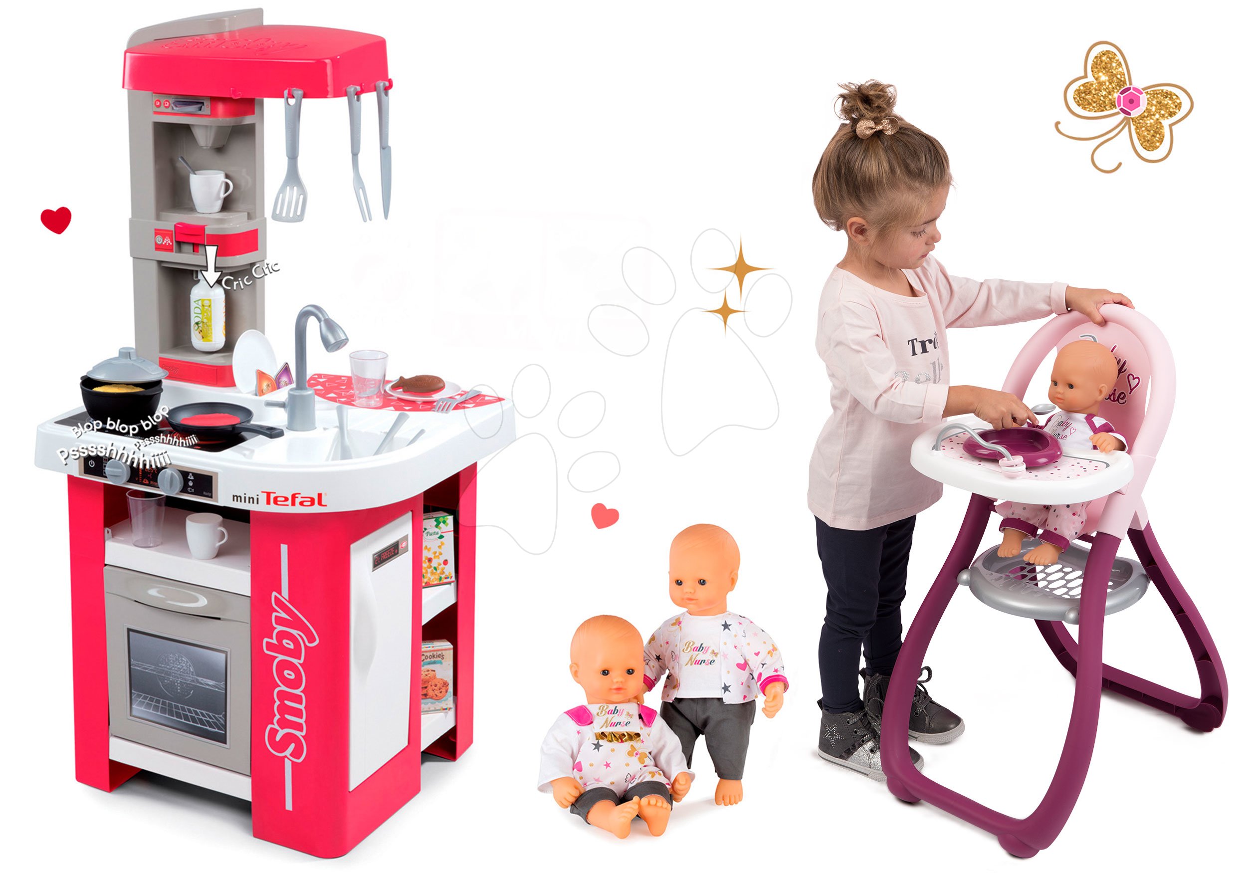 Smoby set detská kuchynka Tefal Studio a bábika Baby Nurse so stoličkou 311022-4