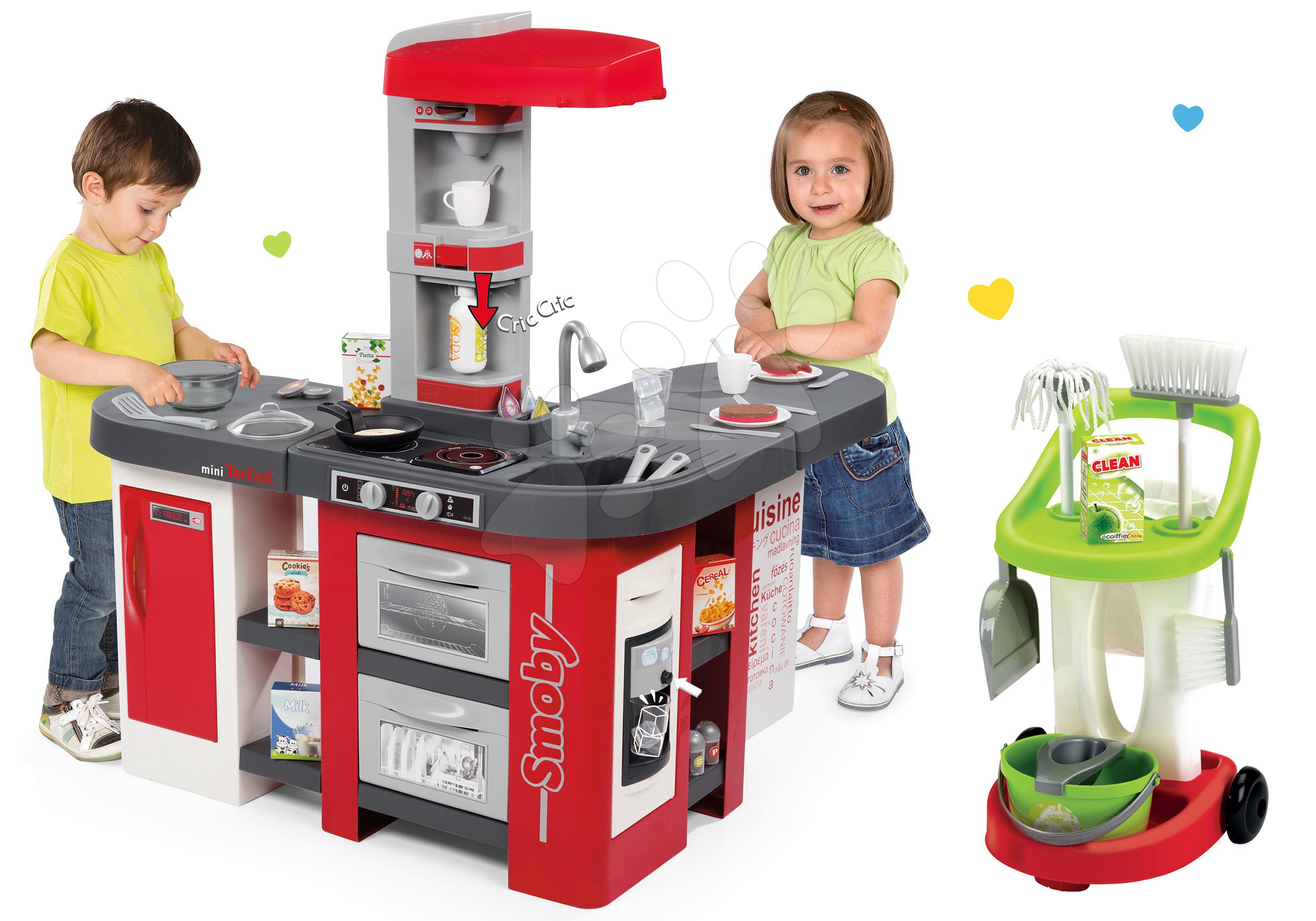 Set kuchynka Tefal Studio XXL Smoby s magickým bublaním a upratovací vozík s vedrom