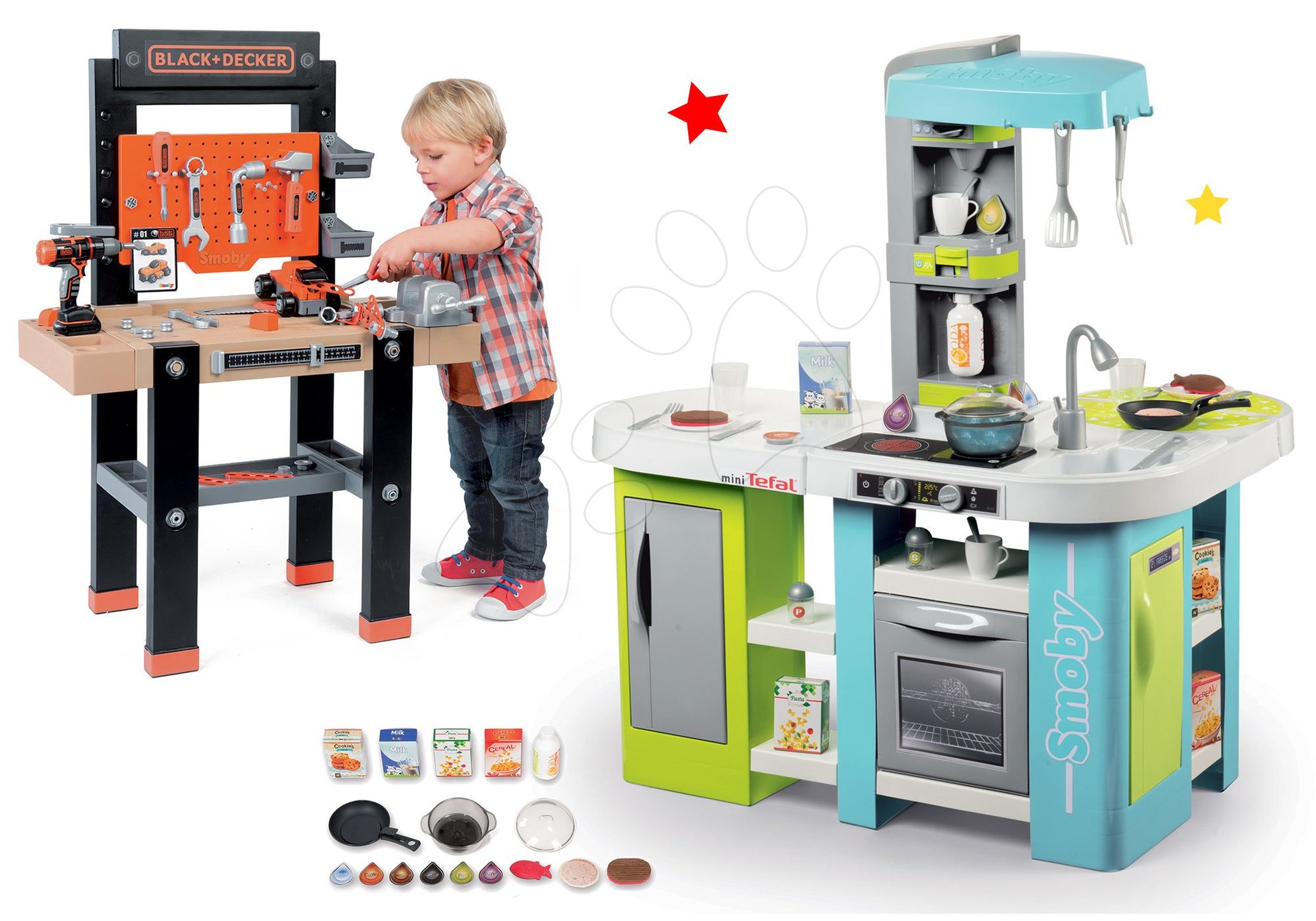 Smoby set kuchynka elektronická Tefal Studio XL Bubble a pracovná dielňa Black+Decker s vŕtačkou 311035-12