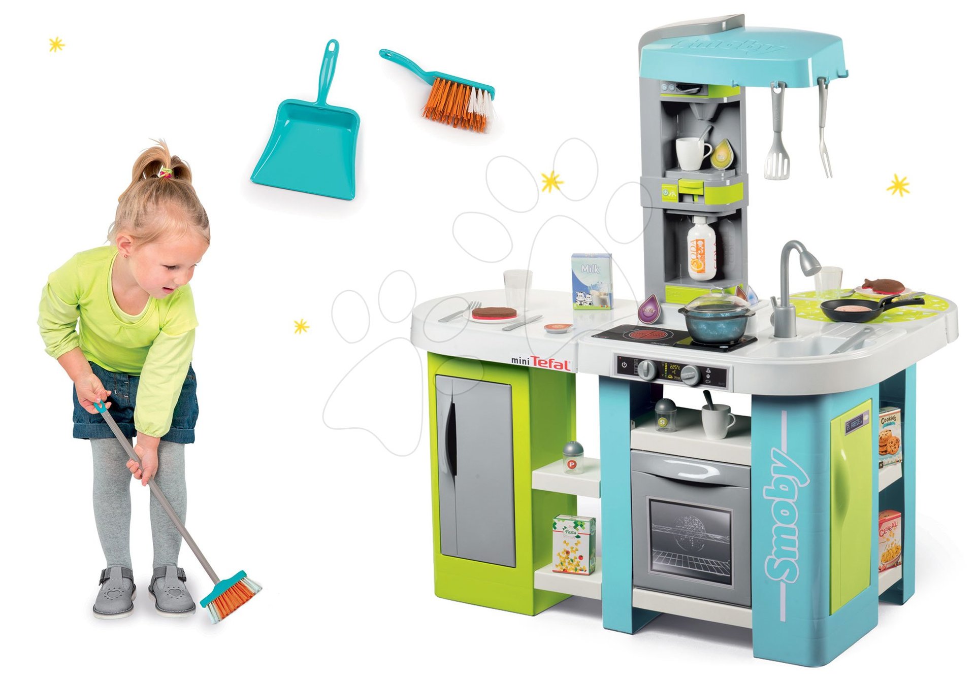 Smoby set kuchynka elektronická Tefal Studio XL Bubble a metla s lopatkou ako darček 311035-4