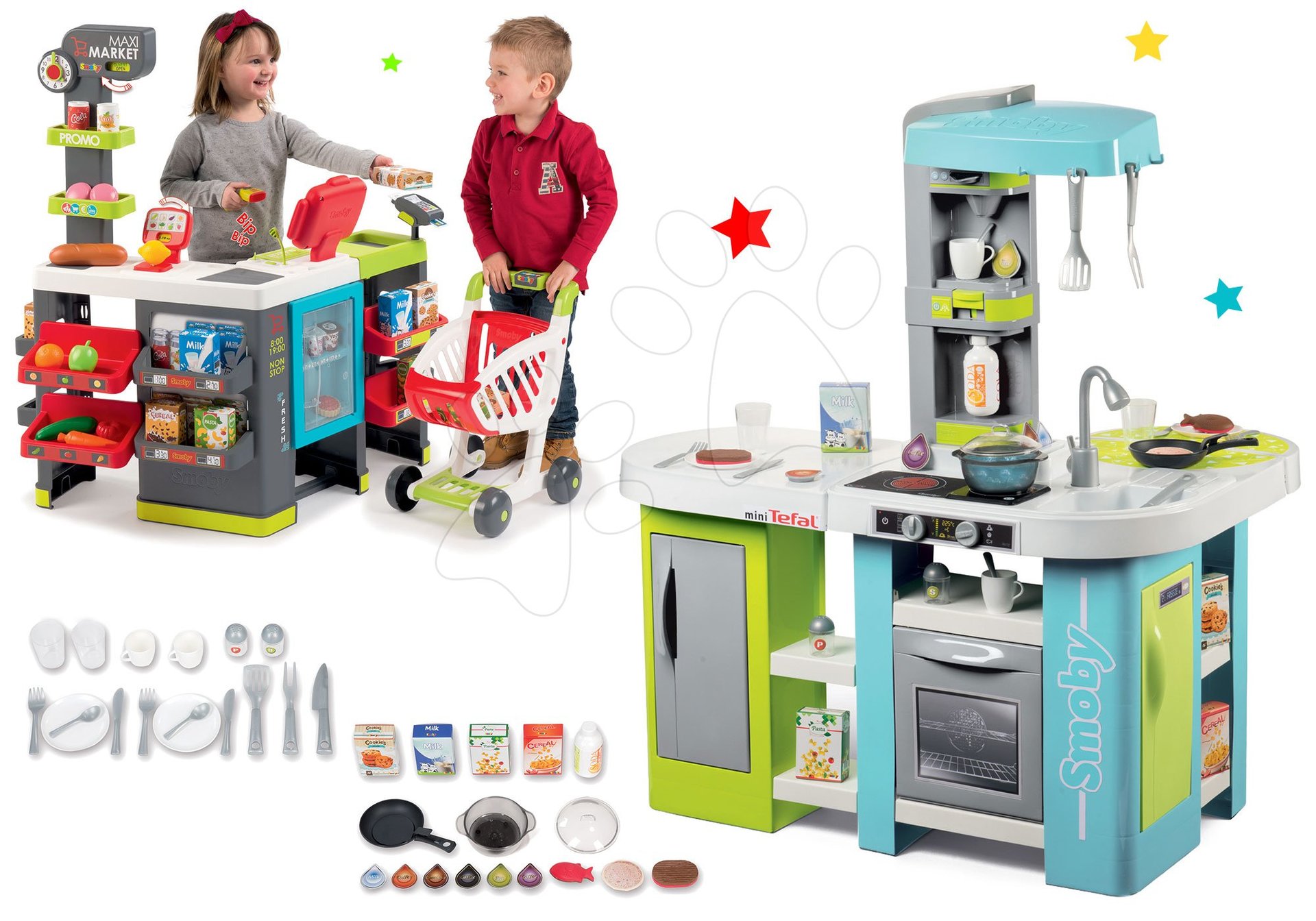 Smoby set kuchynka elektronická Tefal Studio XL Bubble a obchod zmiešaný tovar Maxi Market 311035-6