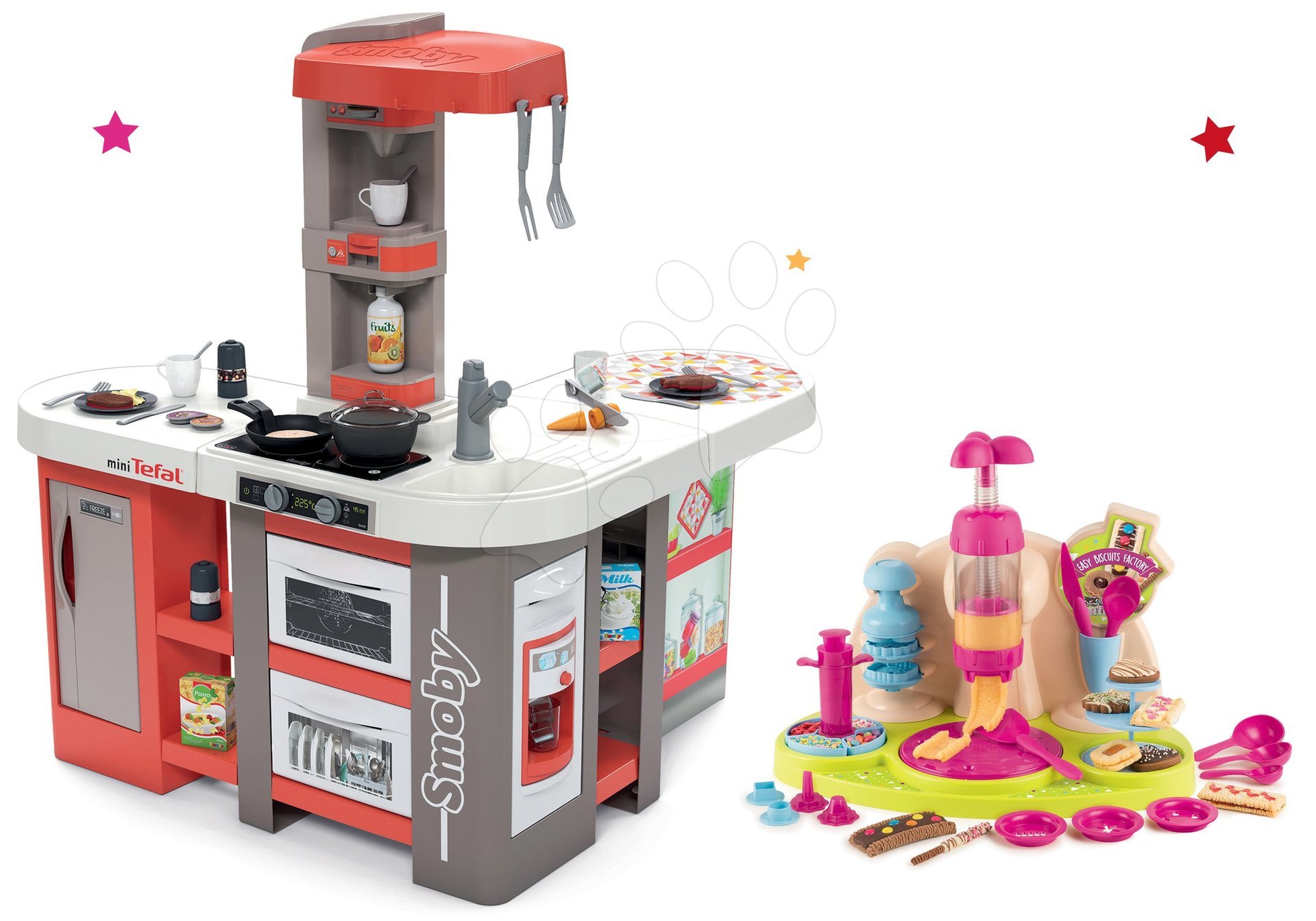 Set kuchynka elektronická Tefal Studio 360° XXL Bubble Smoby mrkvová a Hravá kuchárka Pečieme koláče s receptami