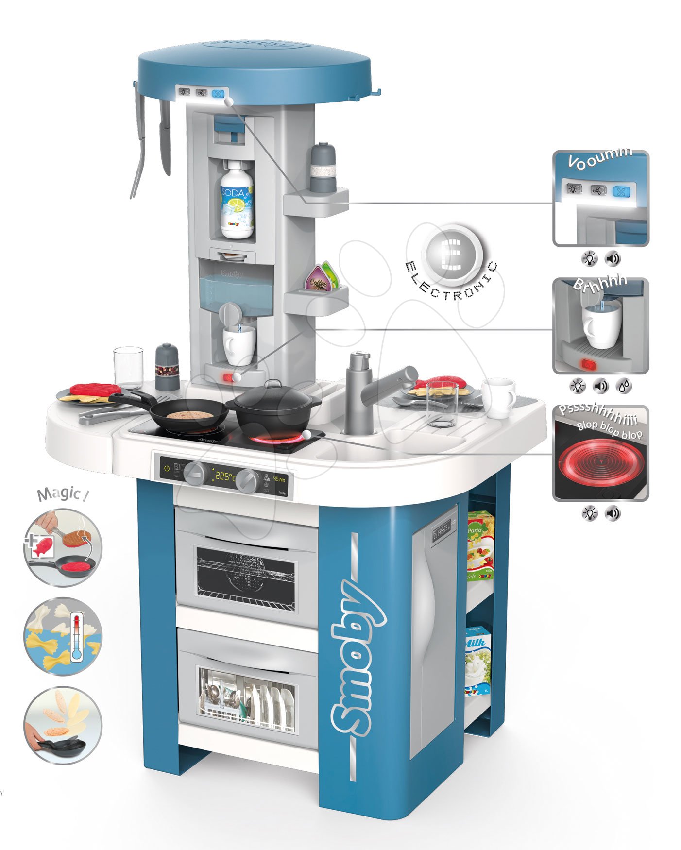 Kuchynka s technickým vybavením Tech Edition Smoby elektronická s mnohými zvukmi a svetlami a 35 doplnkov 100 cm vysoká