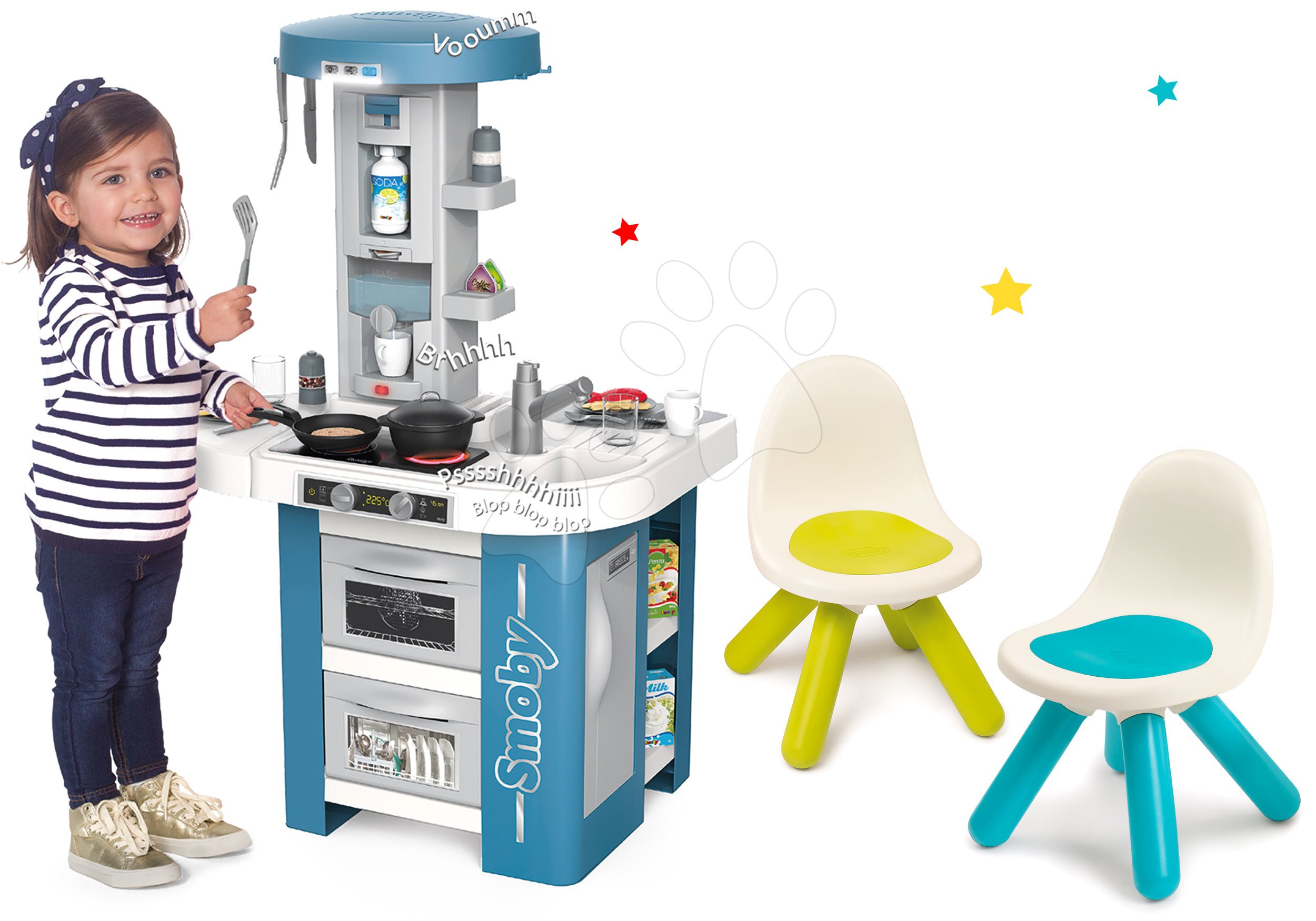 Elektronické kuchyňky - Set kuchyňka s technickým vybavením Tech Edition Smoby elektronická se dvěma židlemi