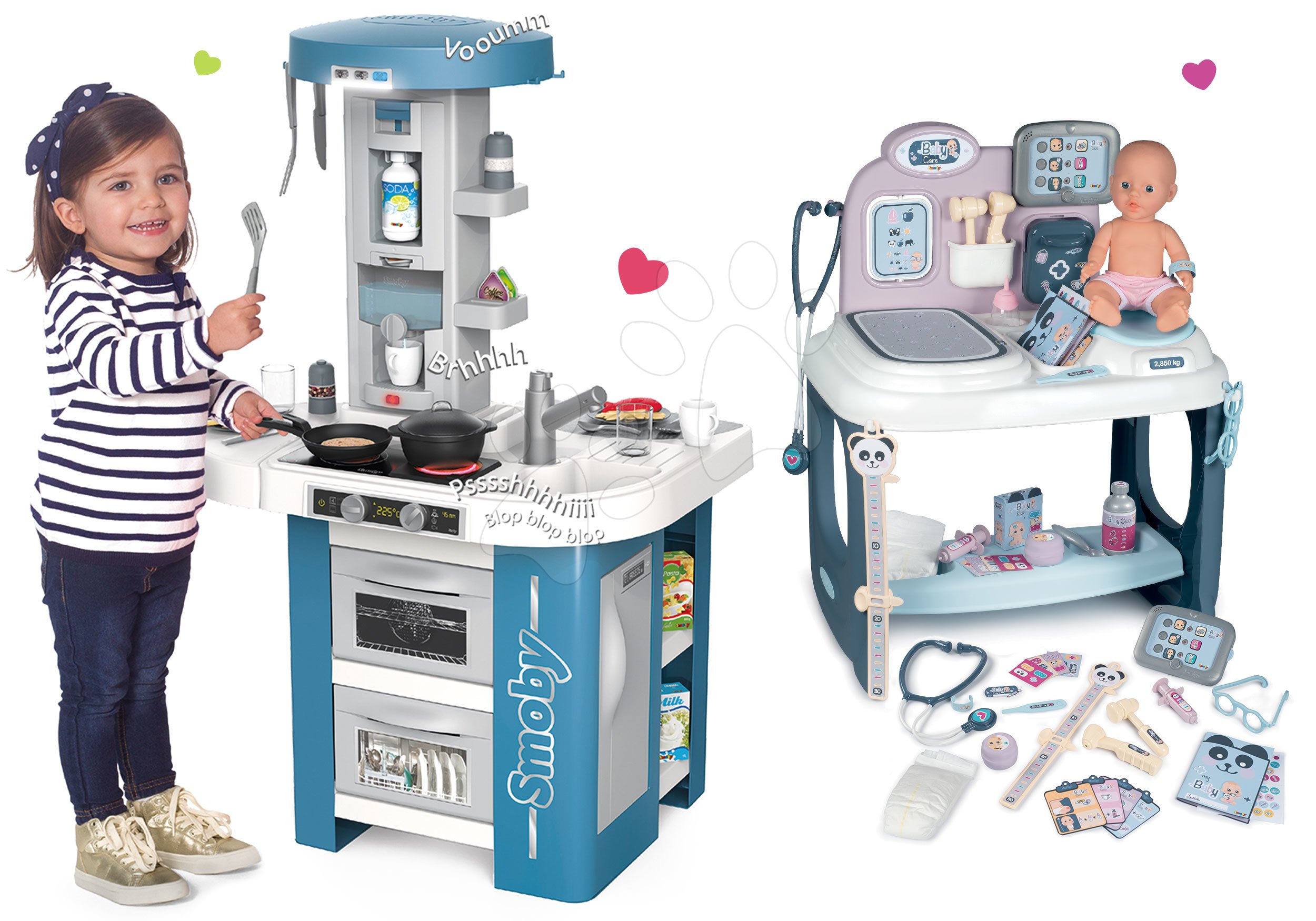 Set kuchynka s technickým vybavením Tech Edition Smoby elektronická so zdravotníckym pultom pre lekára s cikajúcou bábikou