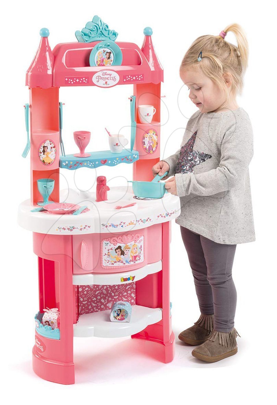 Egyszerű játékkonyhák - Játékkonyha Hercegnők Smoby tornyokkal és 19 kiegészítővel, kétoldalas