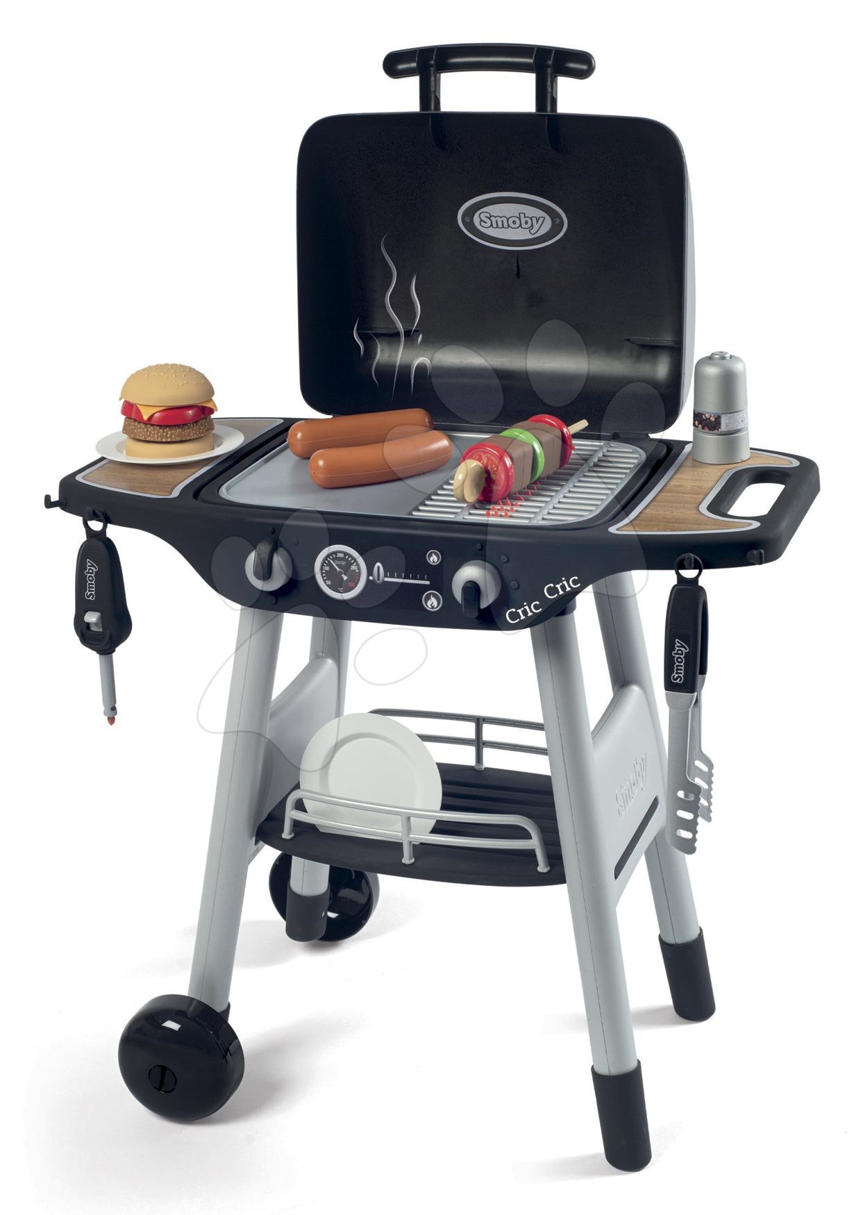 Grill Barbecue Smoby s mechanickými funkciami a zvukom a 18 doplnkami 73 cm výška