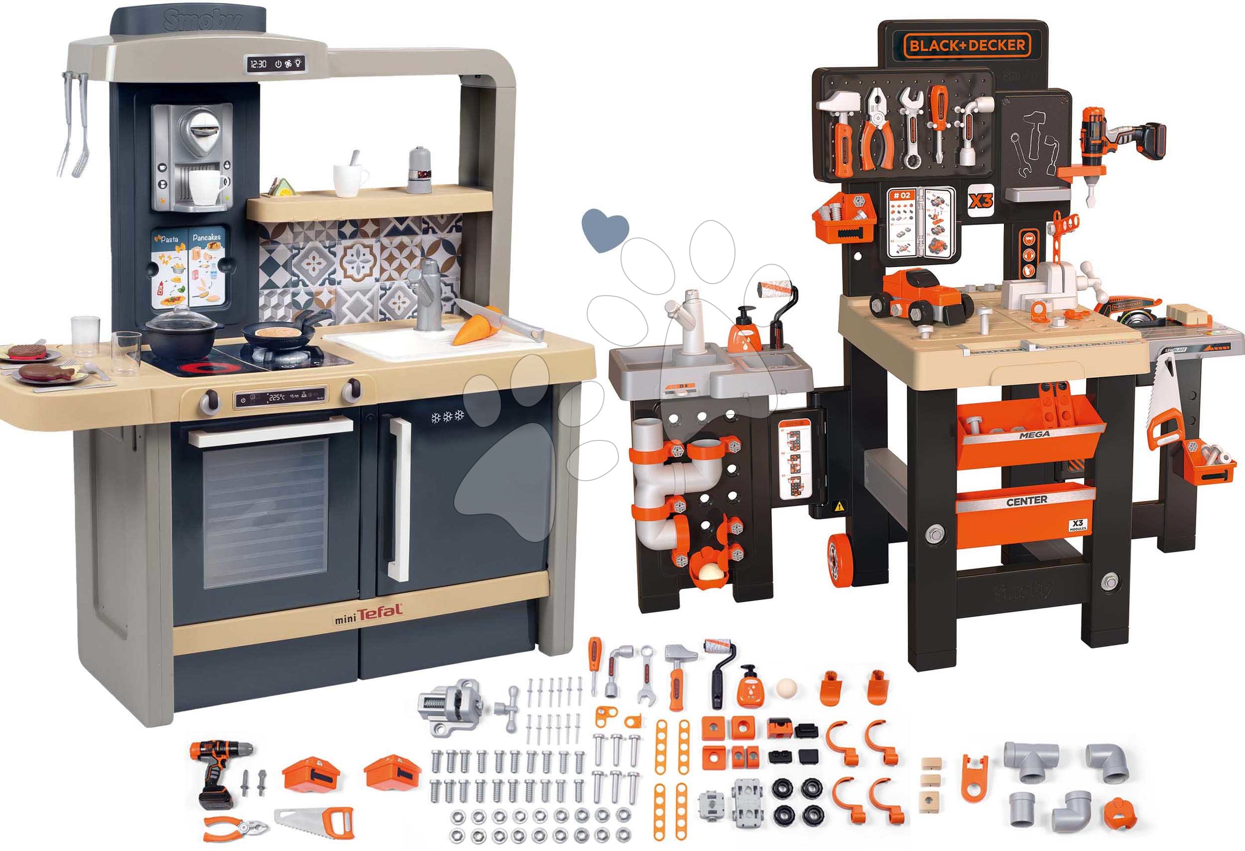 Spielküchensets - Elektronische Küche mit einstellbarer Höhe Tefal Evolutive und Arbeitstisch Smoby Dreiflügeliges Mega Center