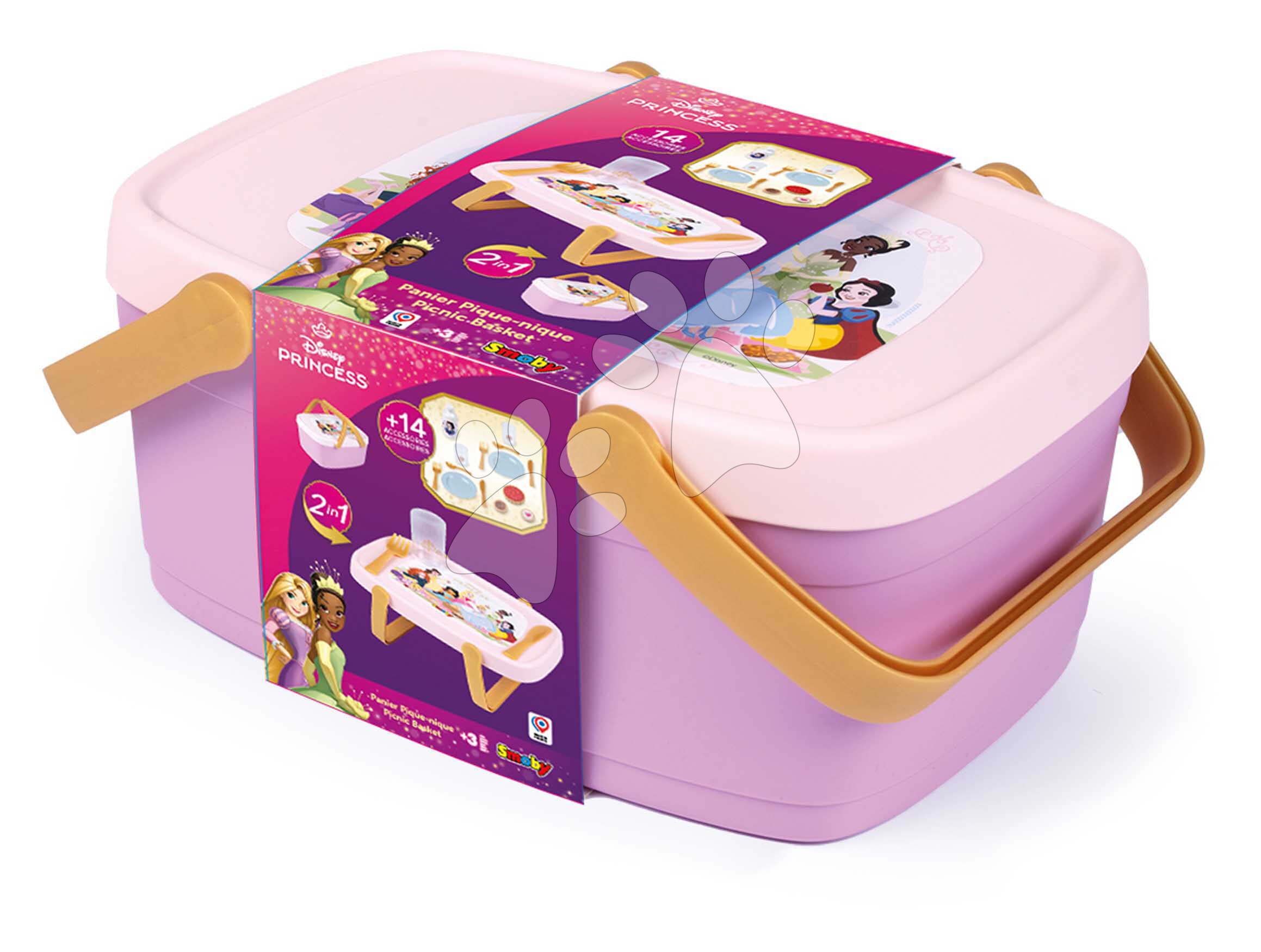 Piknikový košík a stolík 2v1 Princezné Disney Picnic Basket Smoby 14 doplnkov s obedovou súpravou
