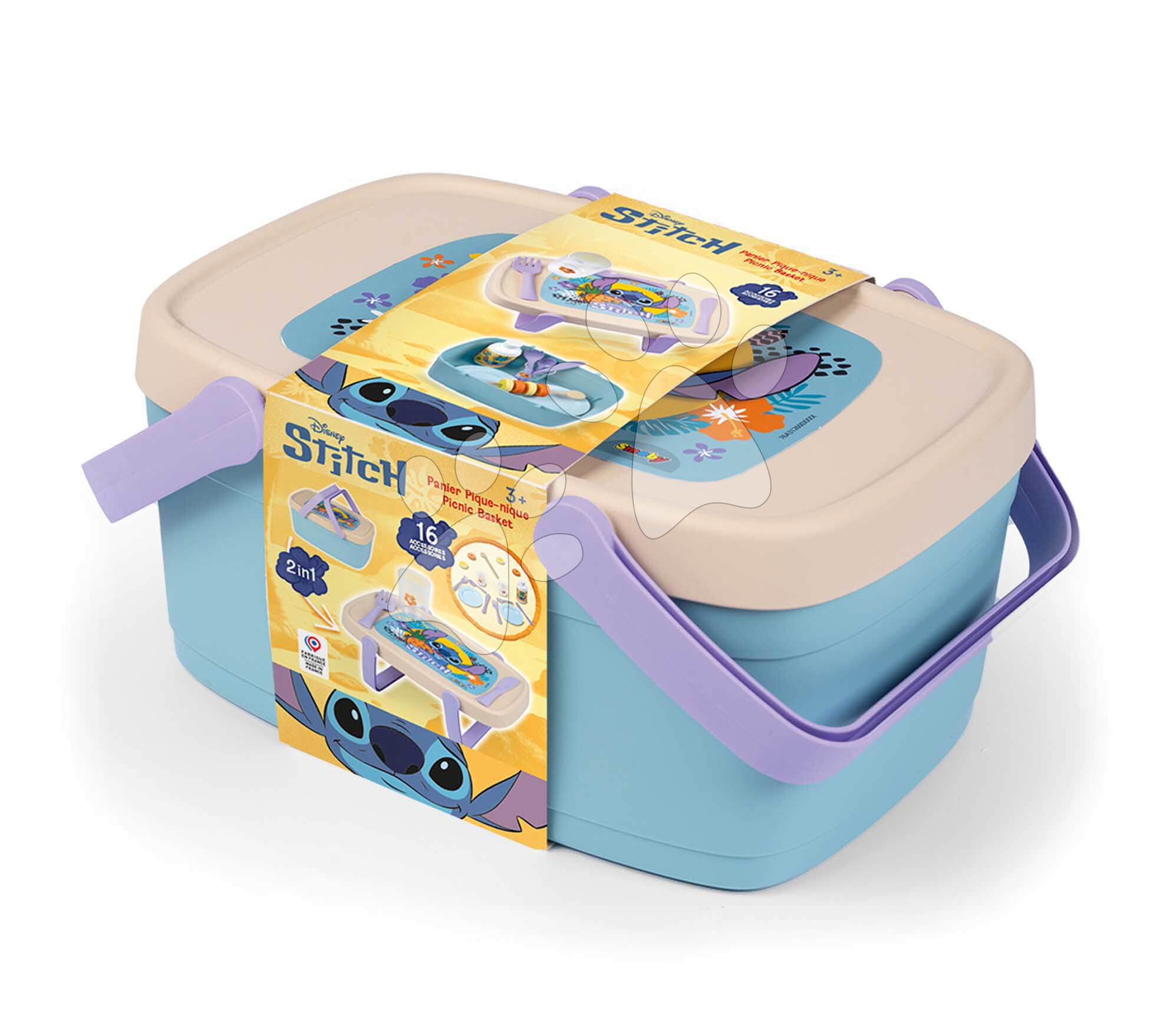 Piknikový košík a stolík 2v1 Stitch Picnic Basket Smoby 16 doplnkov s obedovou súpravou