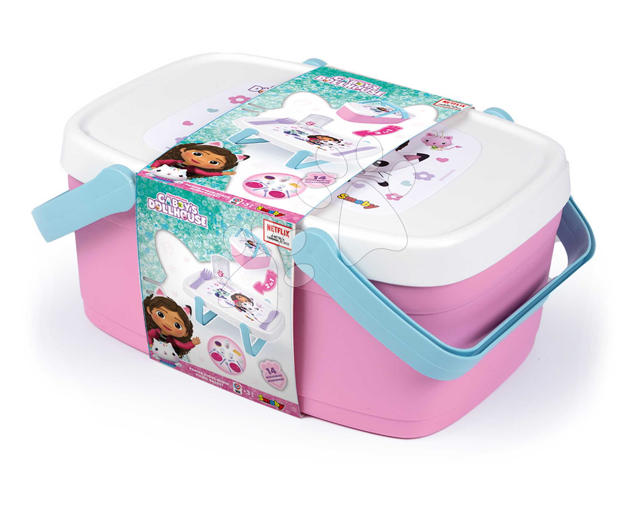 Piknikový košík a stolík 2v1 Gabby Picnic Basket Smoby 14 doplnkov s obedovou súpravou