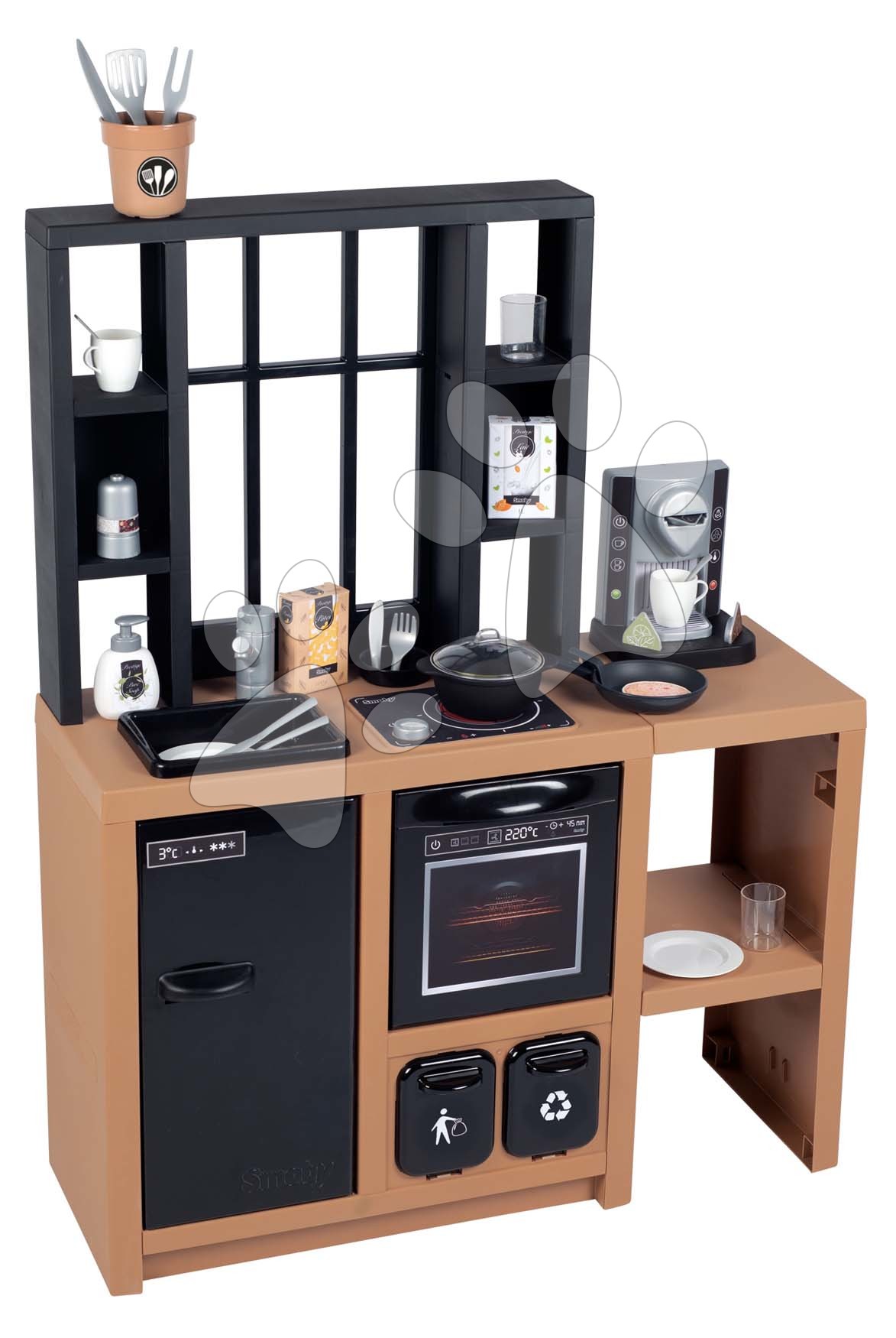 Egyszerű játékkonyhák - Modern játékkonyha Loft Industrial Kitchen Smoby kávéfőzővel működő készülékekkel és 32 kiegészítővel 50 cm munkafelület